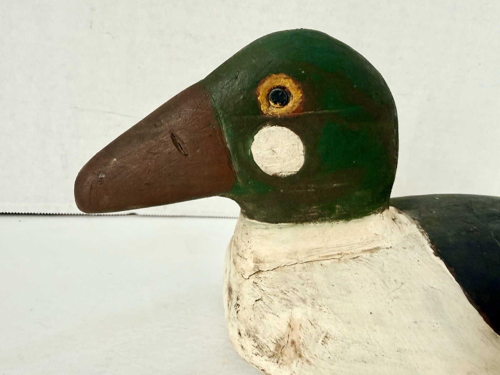 Vintage Primitive Style Goldeneye Duck Decoy Pair, Tack Eyes, Inletted Head