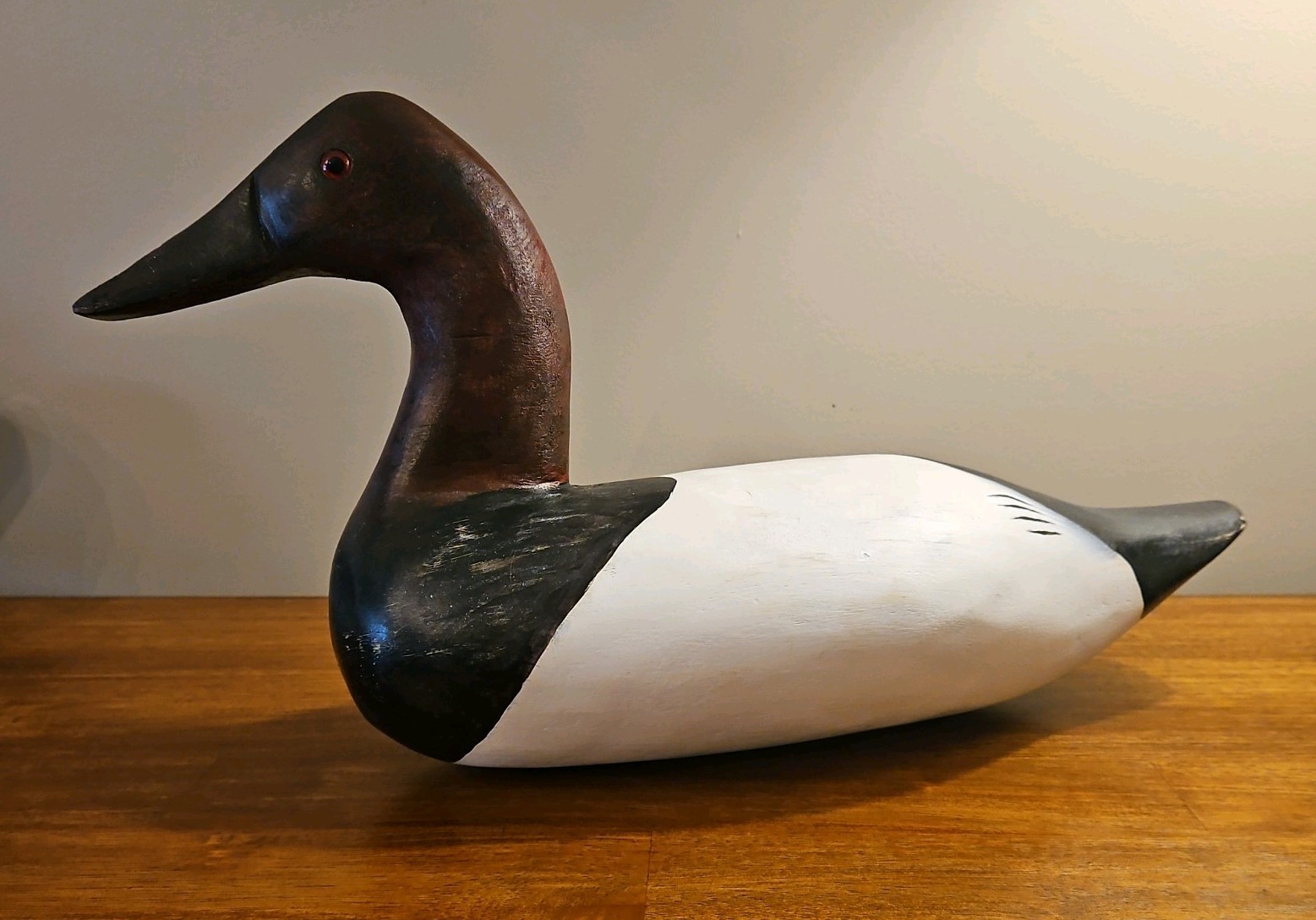 CANVASBACK DUCK DECOY DRAKE, High Neck Solid Wood Glass Eyes. Stand not included