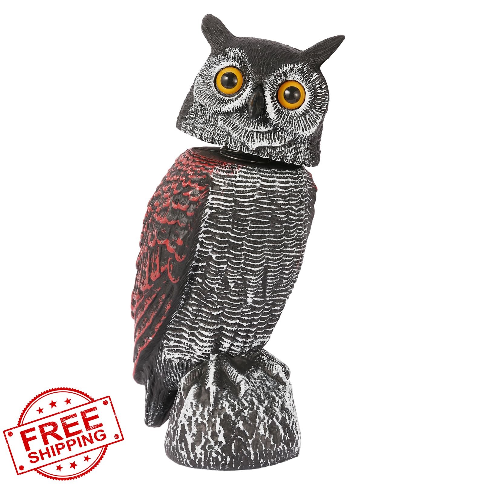 WonderField Rotating Head Owl Decoy Scare Birds Away 15.8″