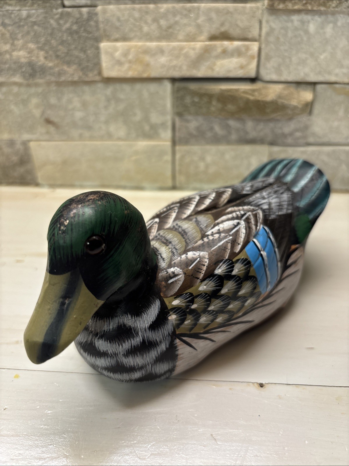 Vintage 6 Inch Handcarved, Handpainted Duck Decoy. Stone