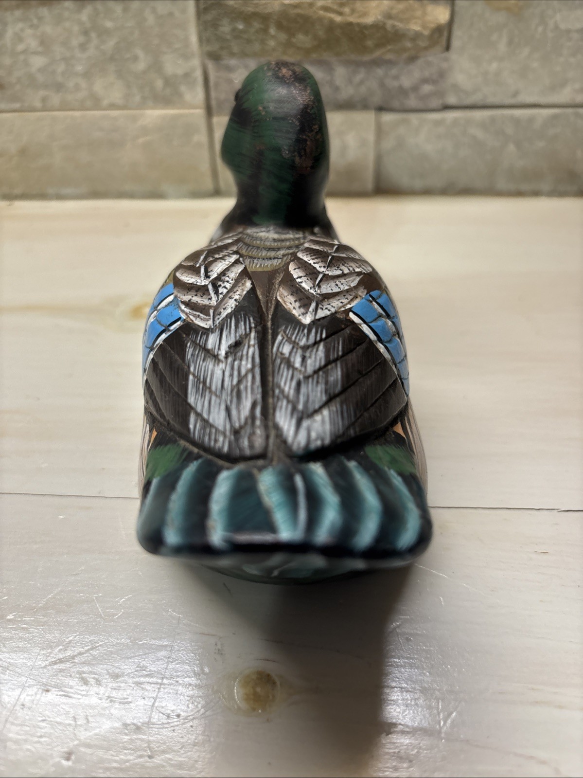 Vintage 6 Inch Handcarved, Handpainted Duck Decoy. Stone