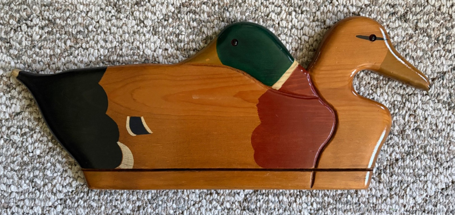 RARE 1984 Signed Ron Fisher Mallard Drake Duck Wood Carving Hanging Wall Art