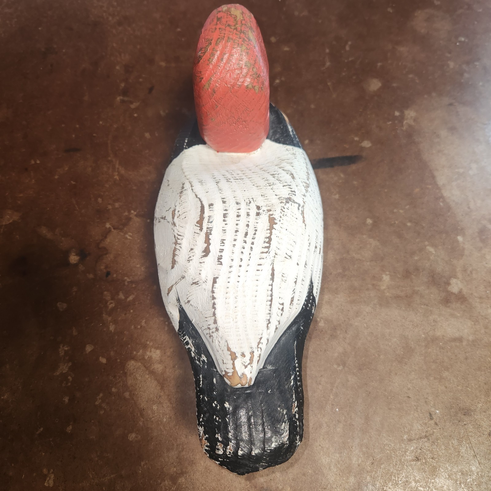 Vintage Red Head Wood Duck Decoy Solid Body Hand Carved Painted Rustic 11″ Rare