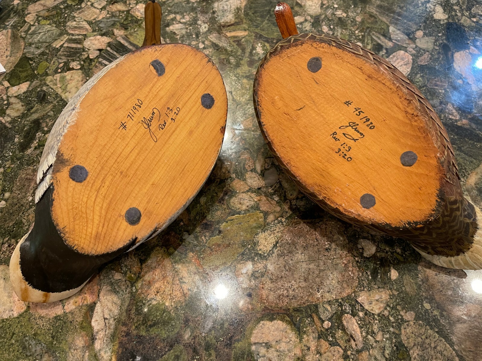 Hand carved duck decoys  Carved in White Pine by J Crum  Blowing Rock  N C