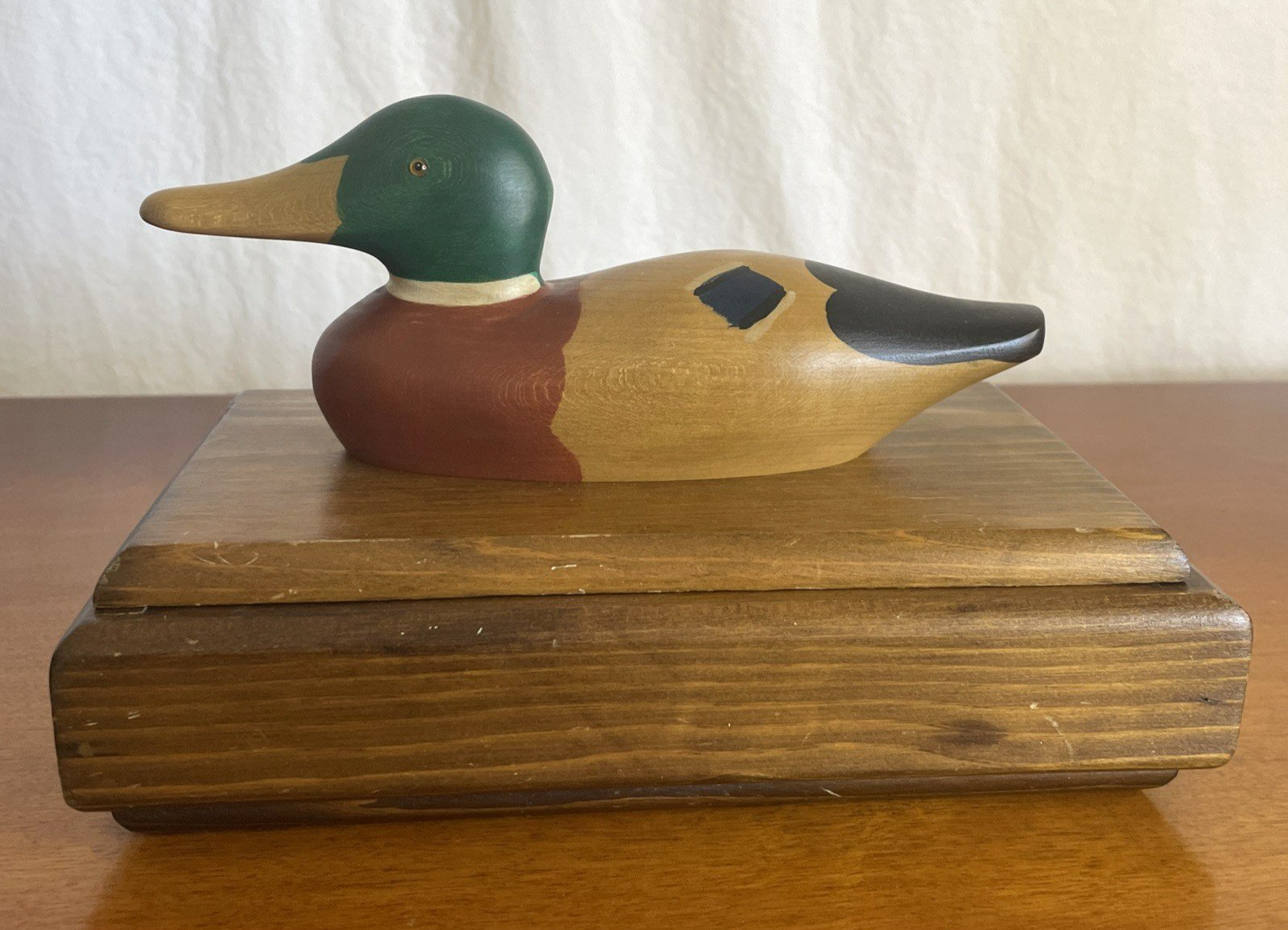 VTG ’84 Duck Decoy Mounted Custom 8″x4″ Wood Box Ron Fisher Studio Signed