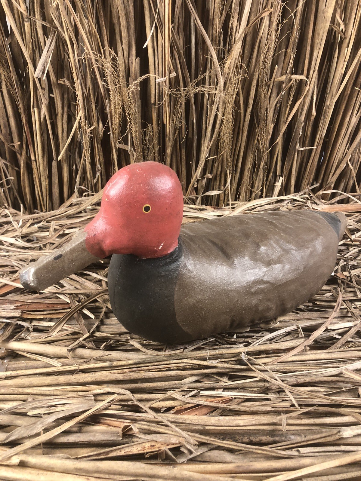 Rare Vintage Canvas Cloth Constructed Canvasback Hand Painted Duck Decoy 14in