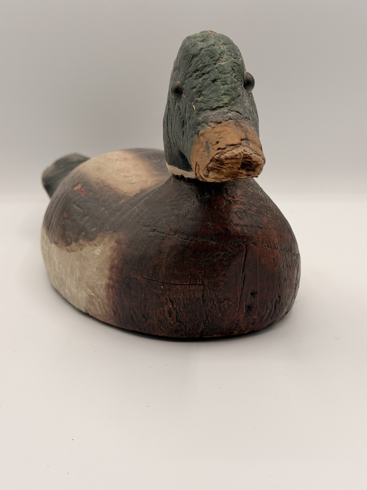 Vintage Victor Drake Mallard Wooden Duck Decoy Hand-Painted Glass Eyes Rustic