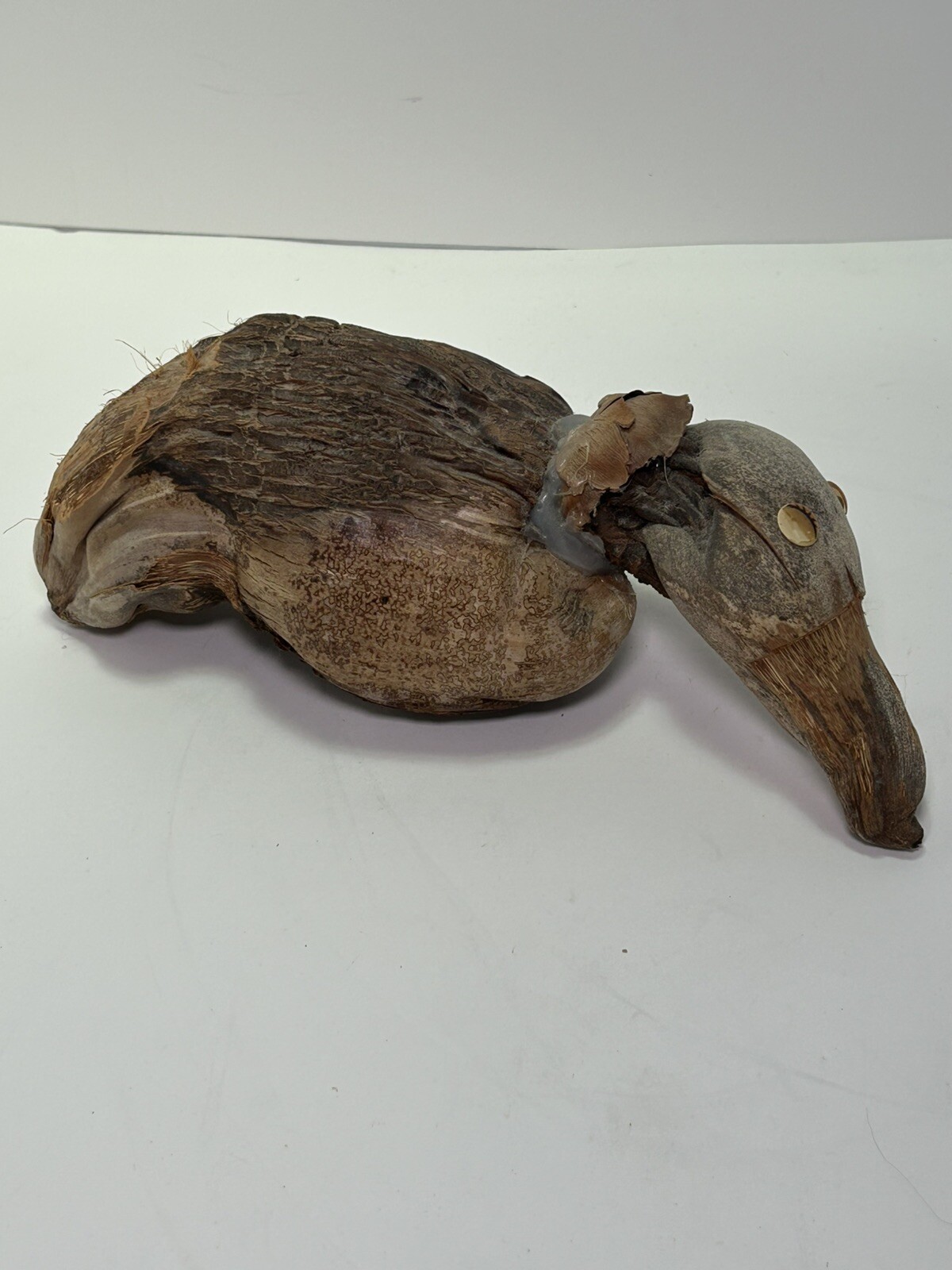 Vintage Hand Made Duck Decoy Sculpture Folk Art Coconut Rare Unique Fast Ship