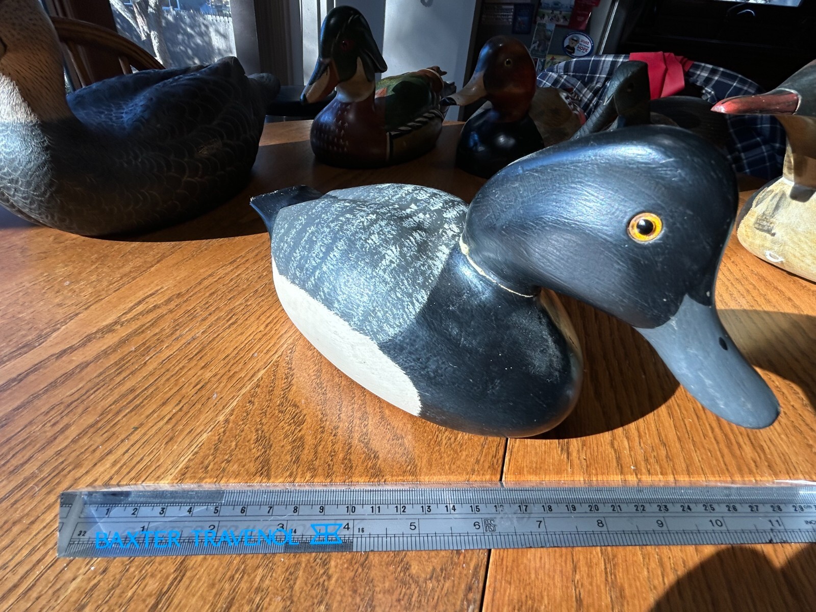 Excellent Condition Jim Wetzel 1977 Wood Wooden Duck Decoy Folk Art Glass Eyes
