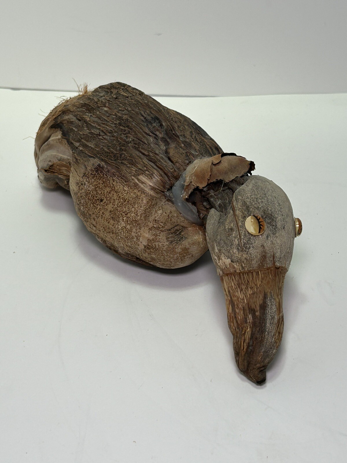 Vintage Hand Made Duck Decoy Sculpture Folk Art Coconut Rare Unique Fast Ship