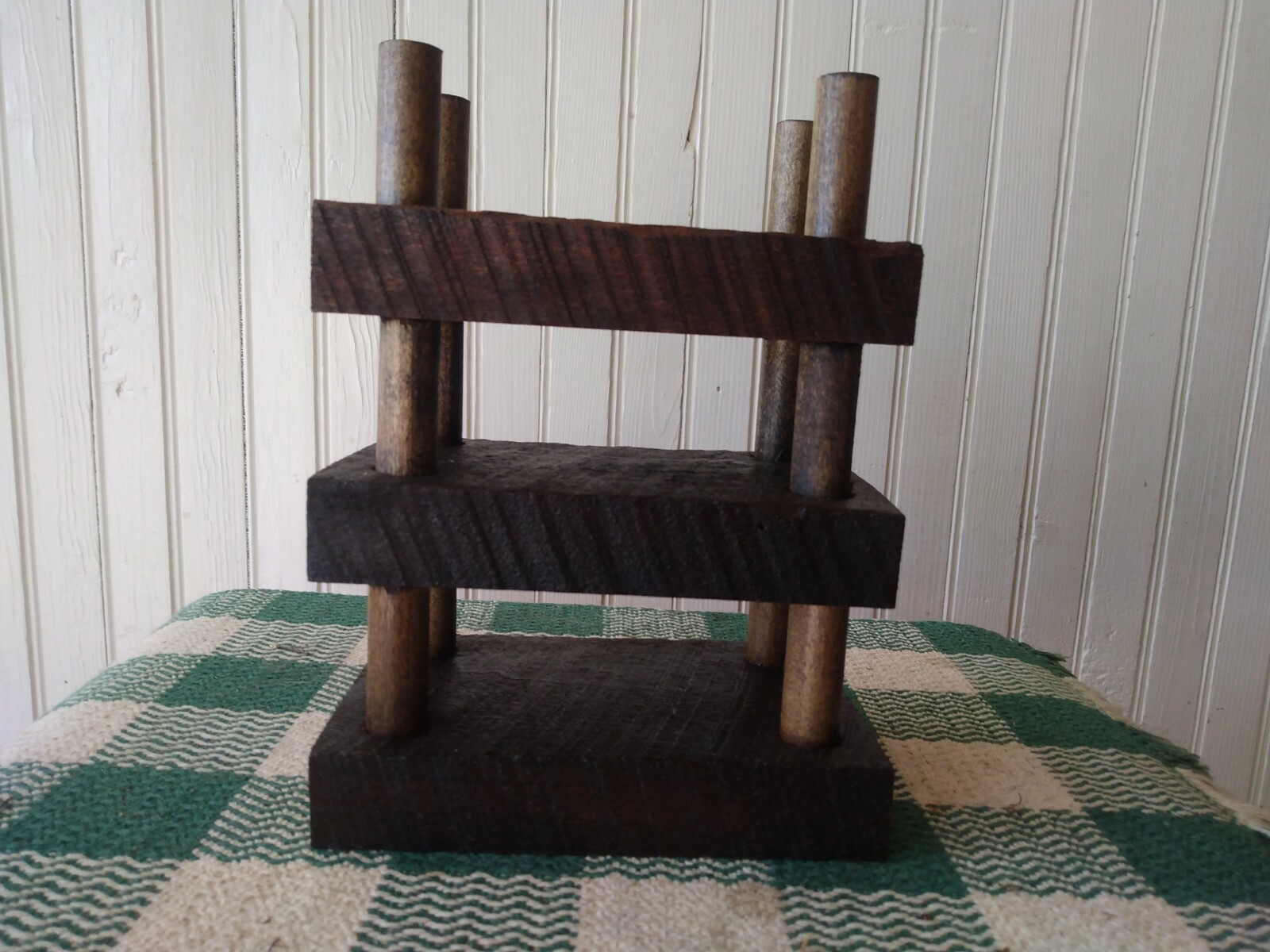 2 Wood Hand Made Duck Decoy Stands Dark Colored Stain