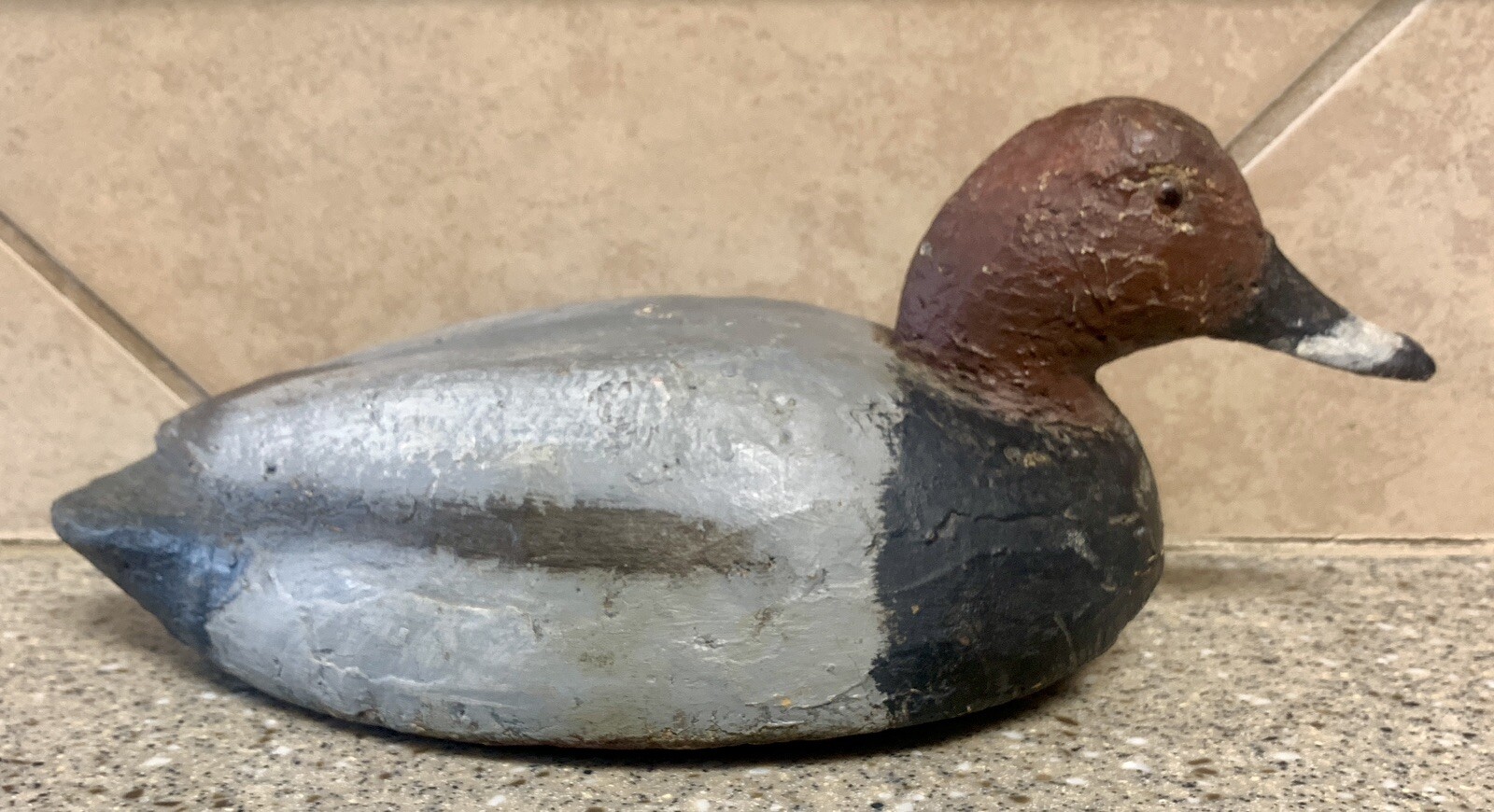 Antique Hand Carved Wood Wooden Duck Decoy Glass Eye 13” x 6”