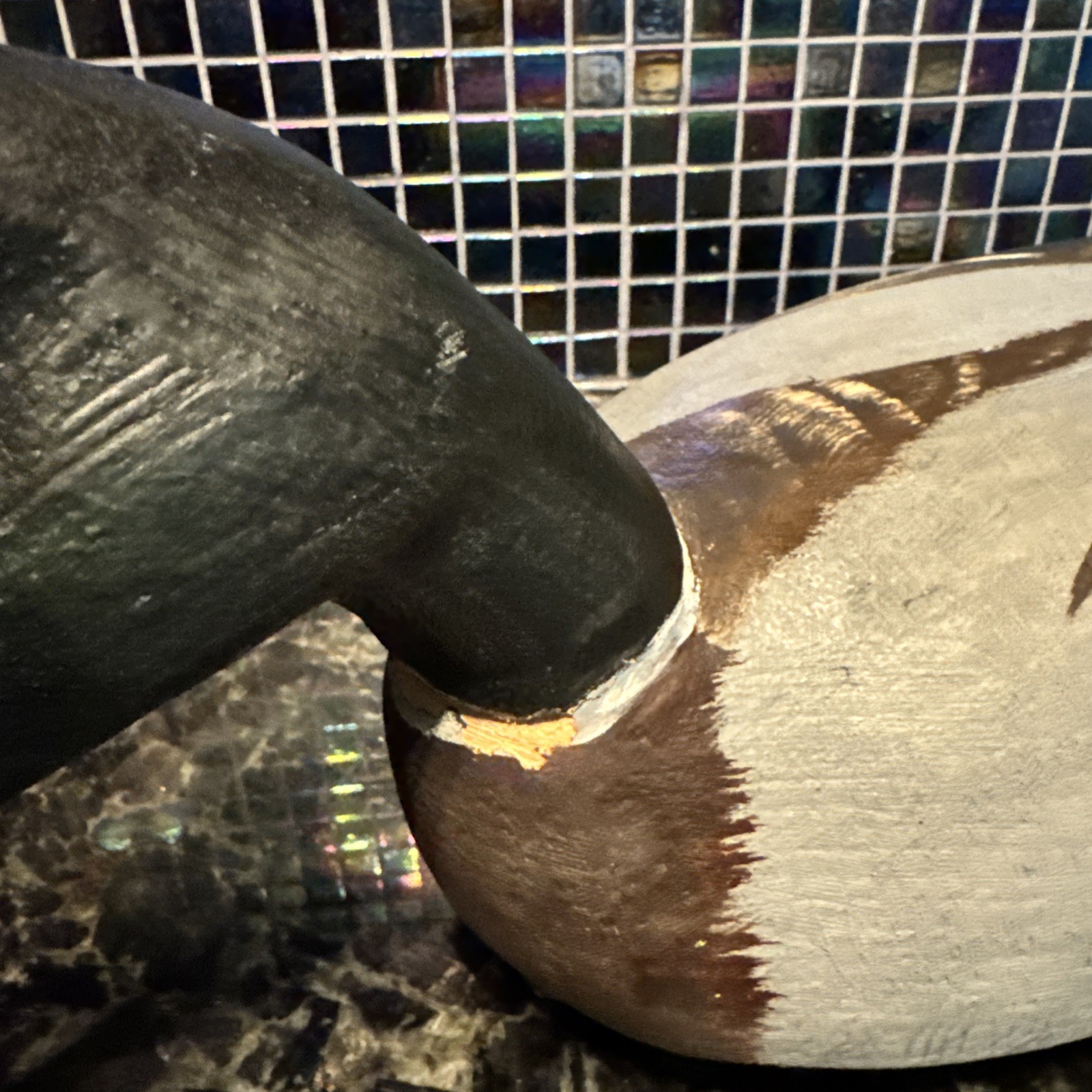 Vntg 18″ Duck Decoy Hand Signed Tom Humberstone Made in USA Gray White Black VG