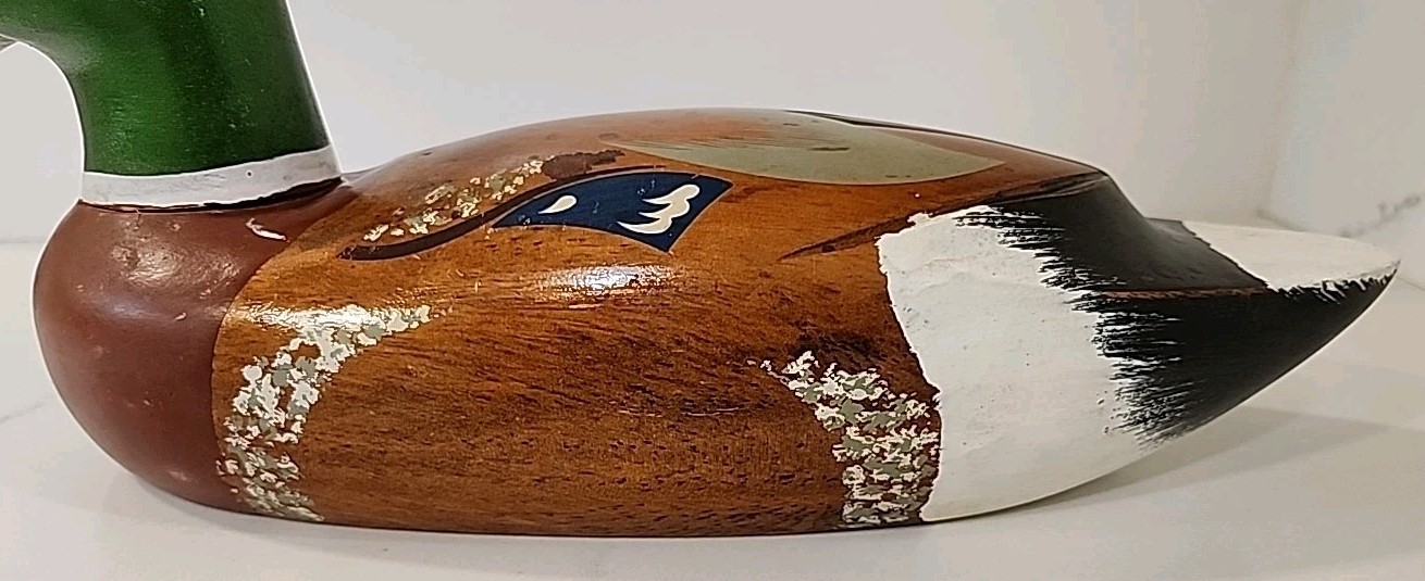 Emsom wood mallard duck drake glass eyes green head painted feathers SM27 15”