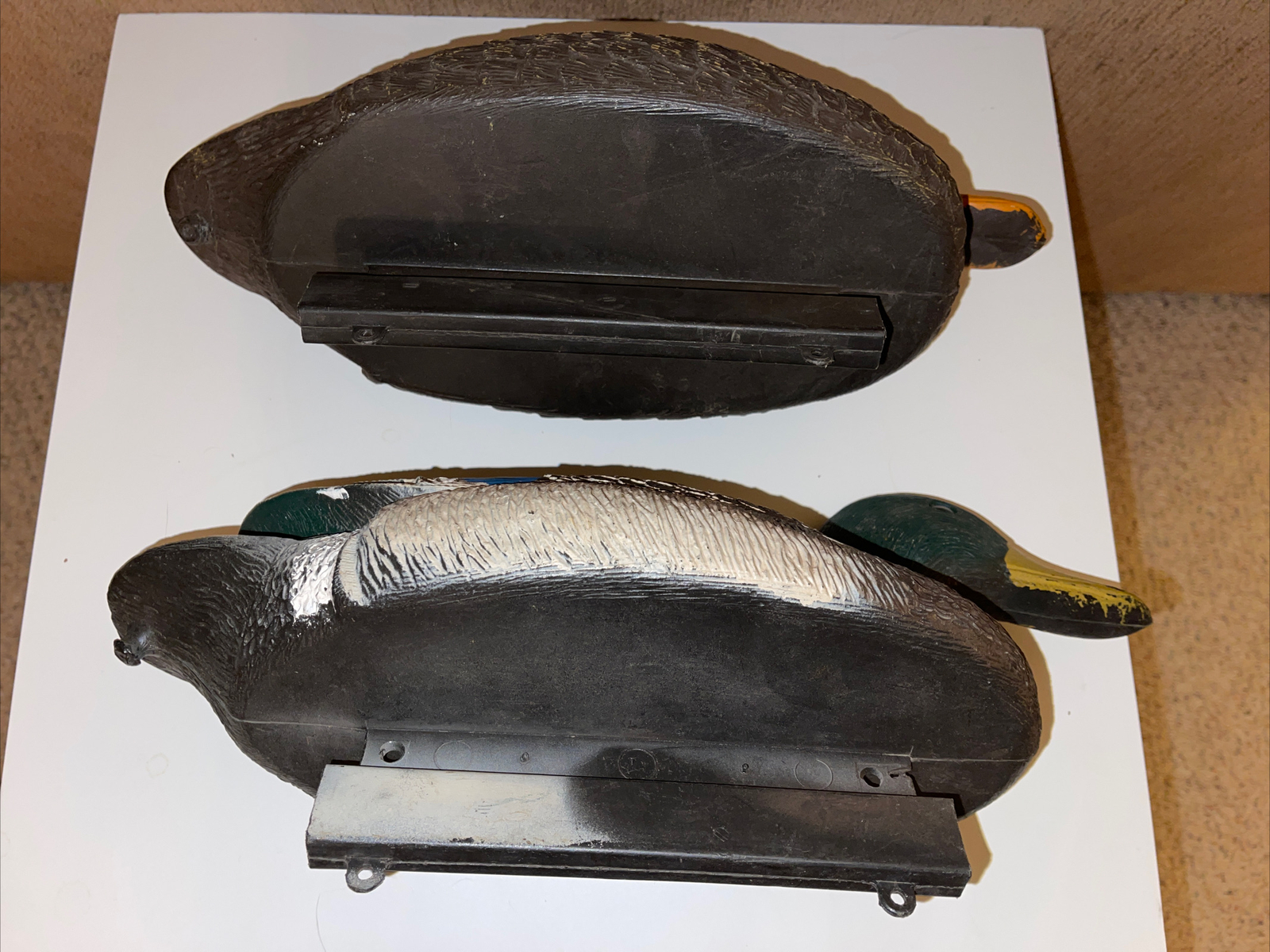 (2) Flambeau Mallard Hen Ducks Decoys Vintage Male Female Plastic No Weights LOT