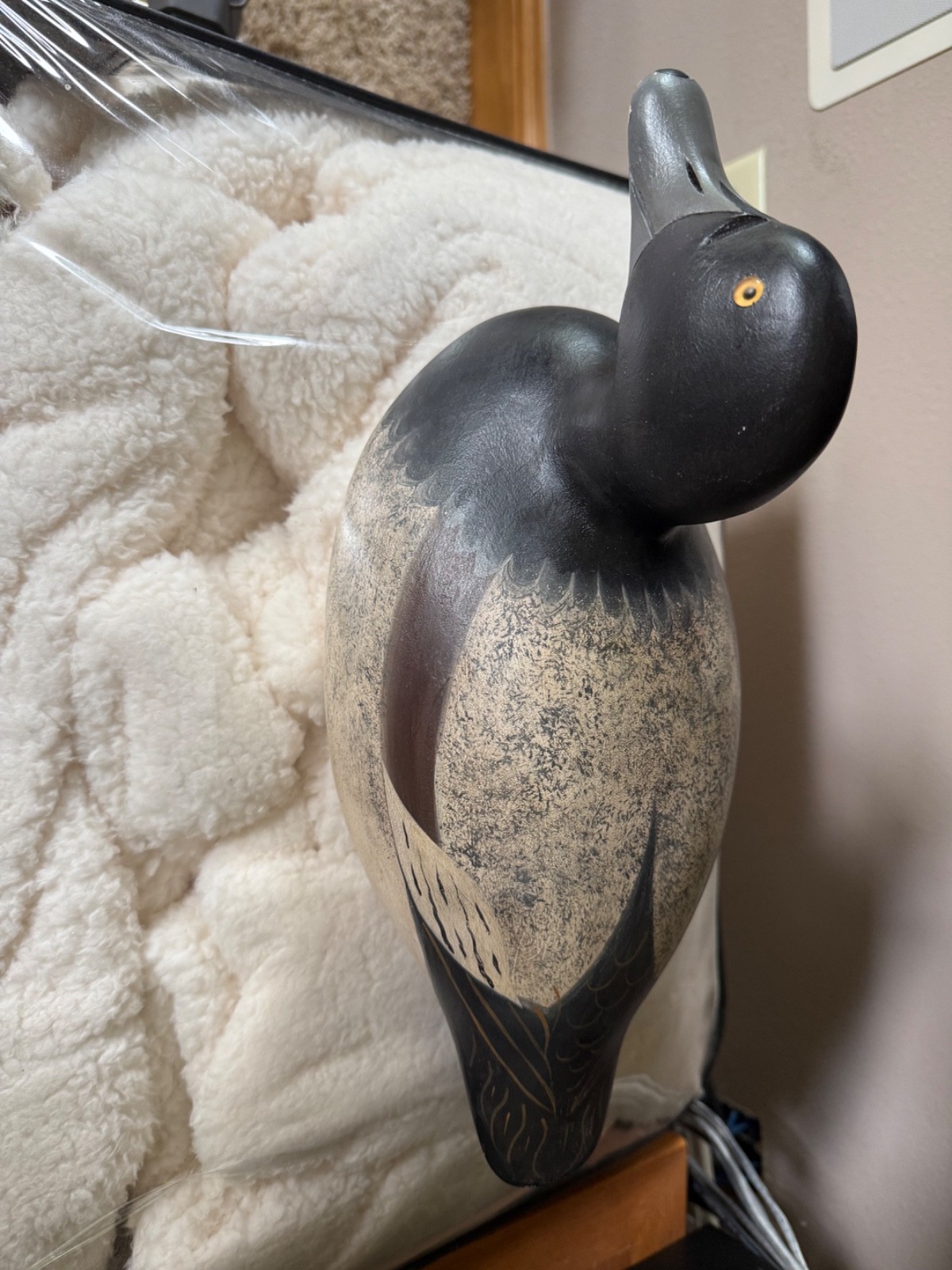 Bluebill Drake decoy by Mason 2nd Gen, solid wood, glass eyes. Factory Made 80s