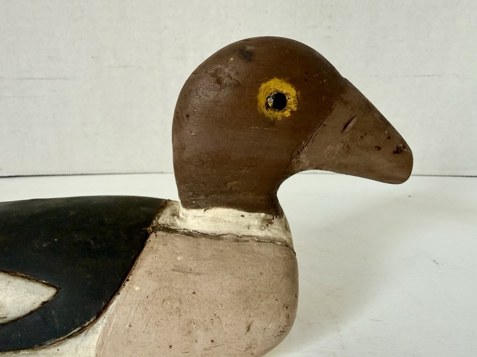 Vintage Primitive Style Goldeneye Duck Decoy Pair, Tack Eyes, Inletted Head