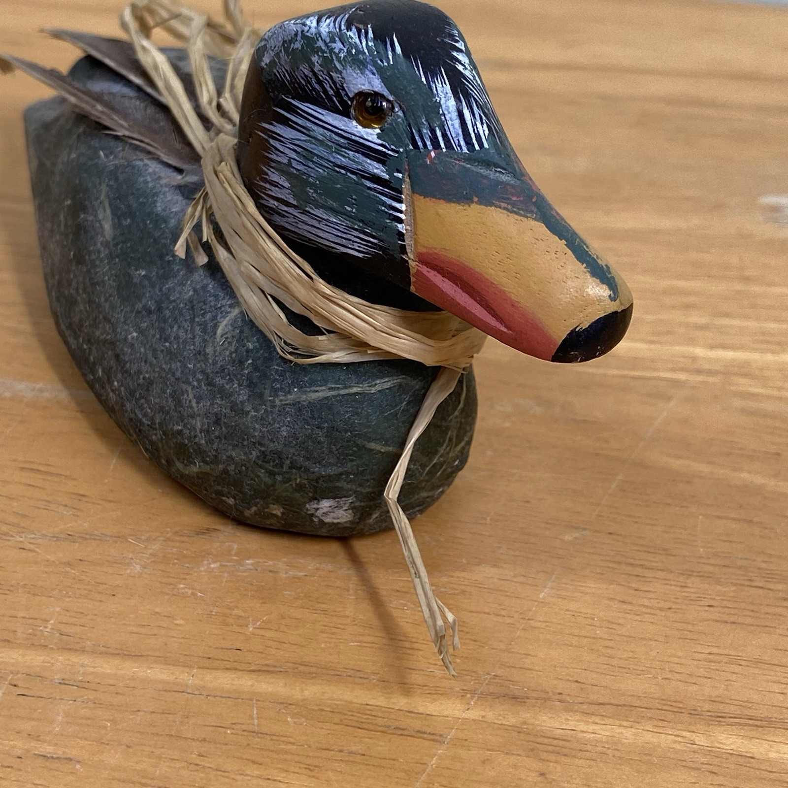 Vintage Hand Made 6-inch Carved Wooden Duck Decoy Green Primitive Home Decor