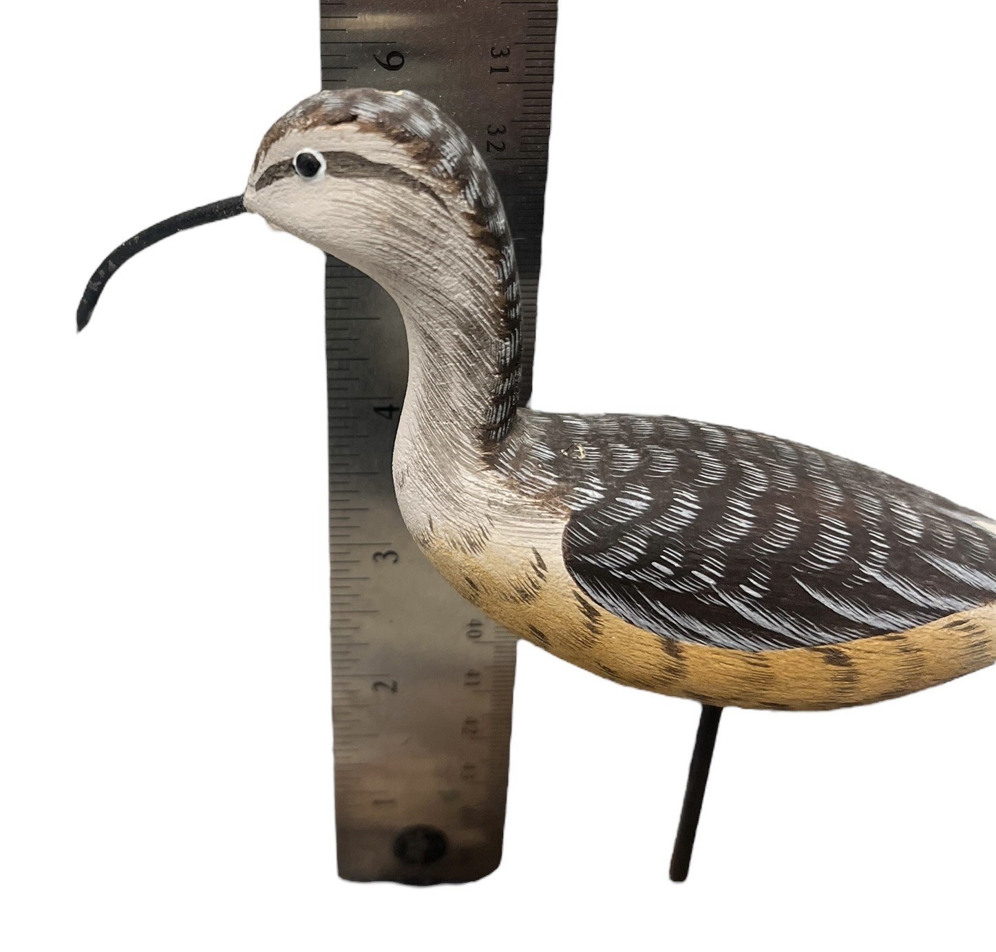 Signed C Waterfield & Son Long Billed Curlew shorebird Decoy Metal Leg 1990 READ