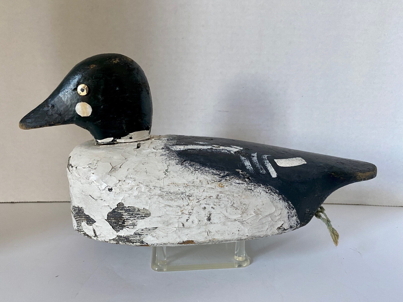 Goldeneye Wood Carved Duck Decoy, Turned Head, Weighted, Unsigned