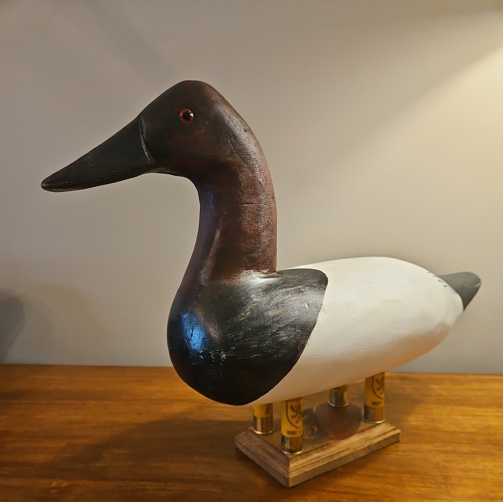CANVASBACK DUCK DECOY DRAKE, High Neck Solid Wood Glass Eyes. Stand not included