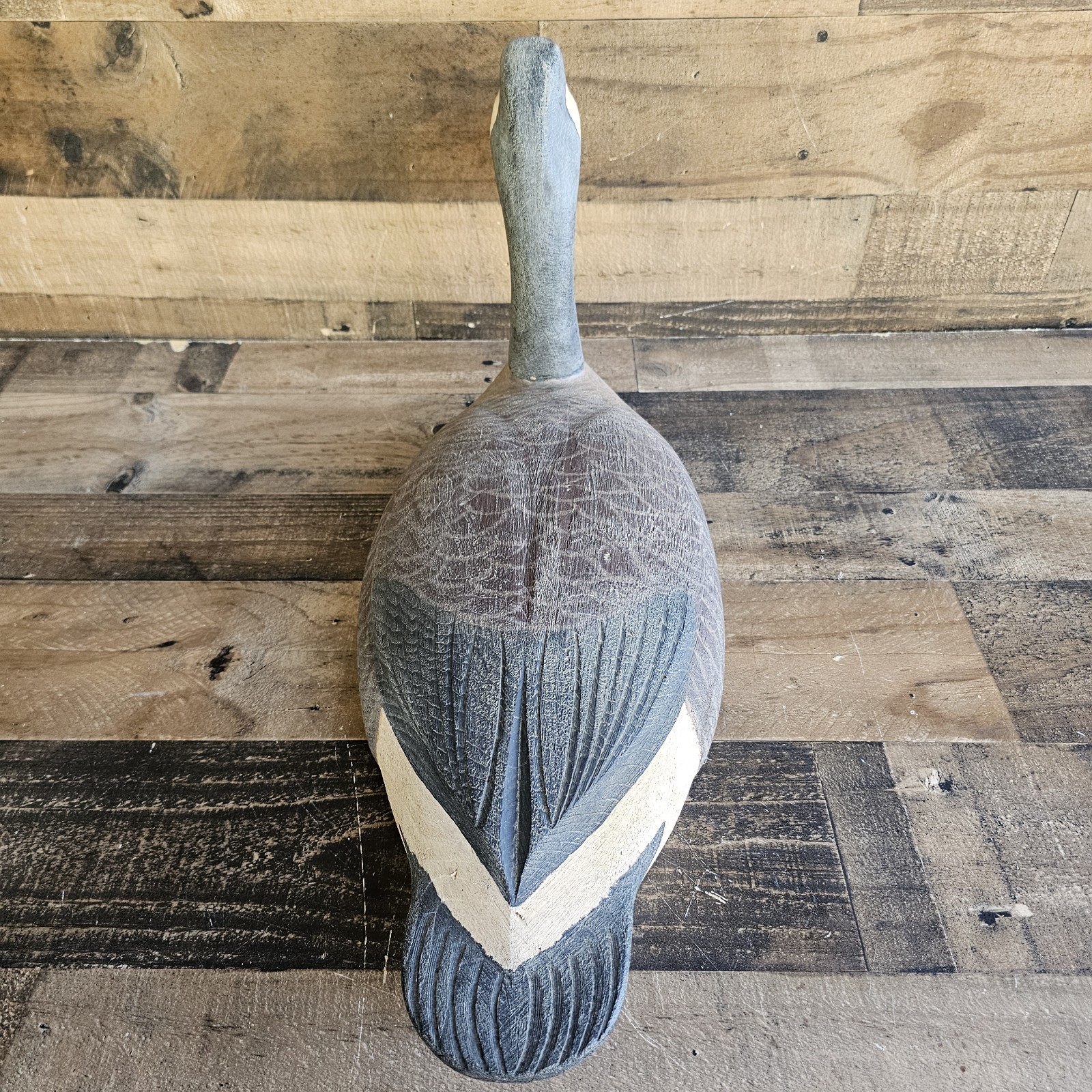 Vintage Carved Wood Canadian Goose Decoy Signed RJK