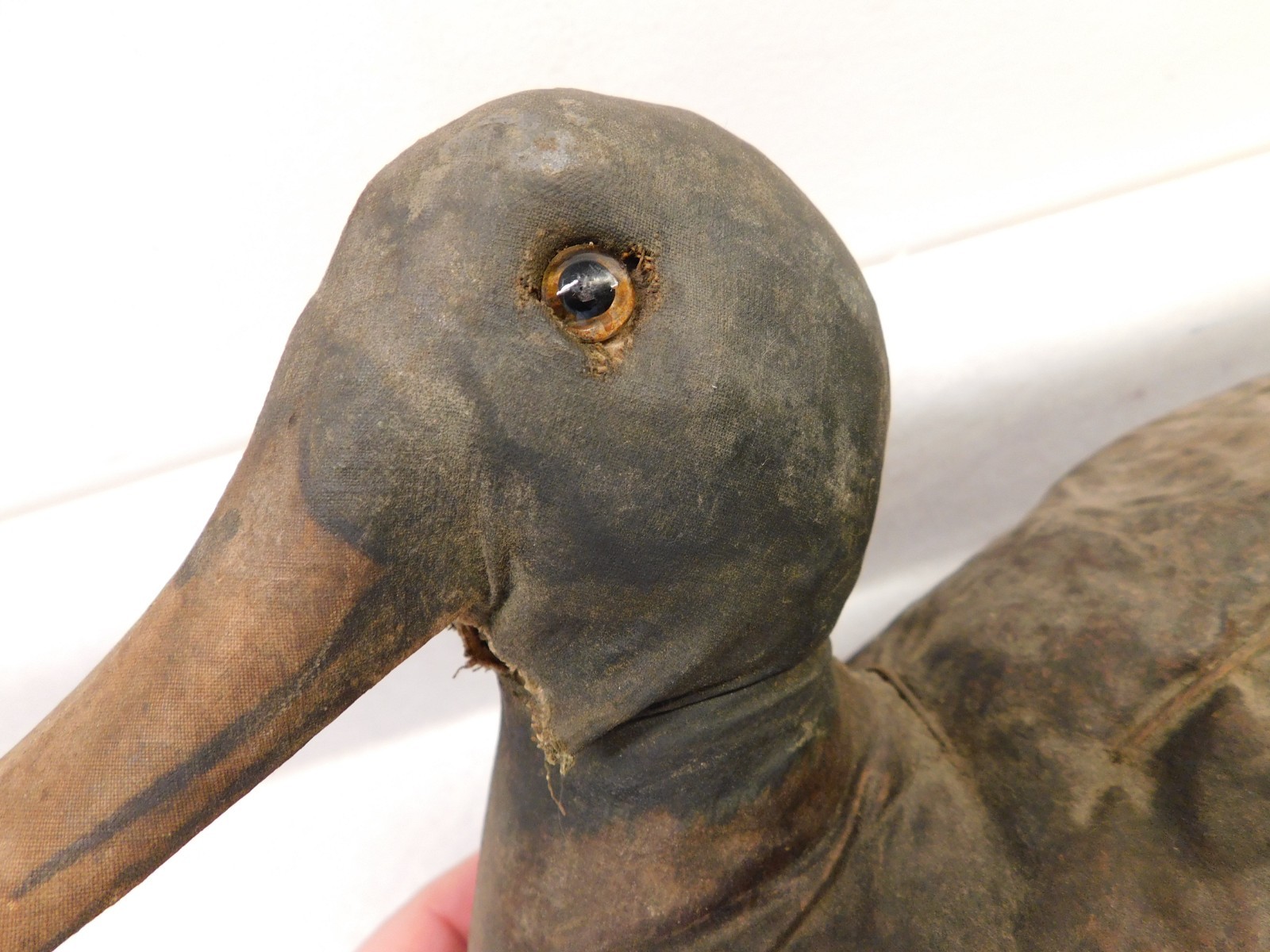 Antique Vintage Mallard Canvas Duck Decoy With Glass Eyes