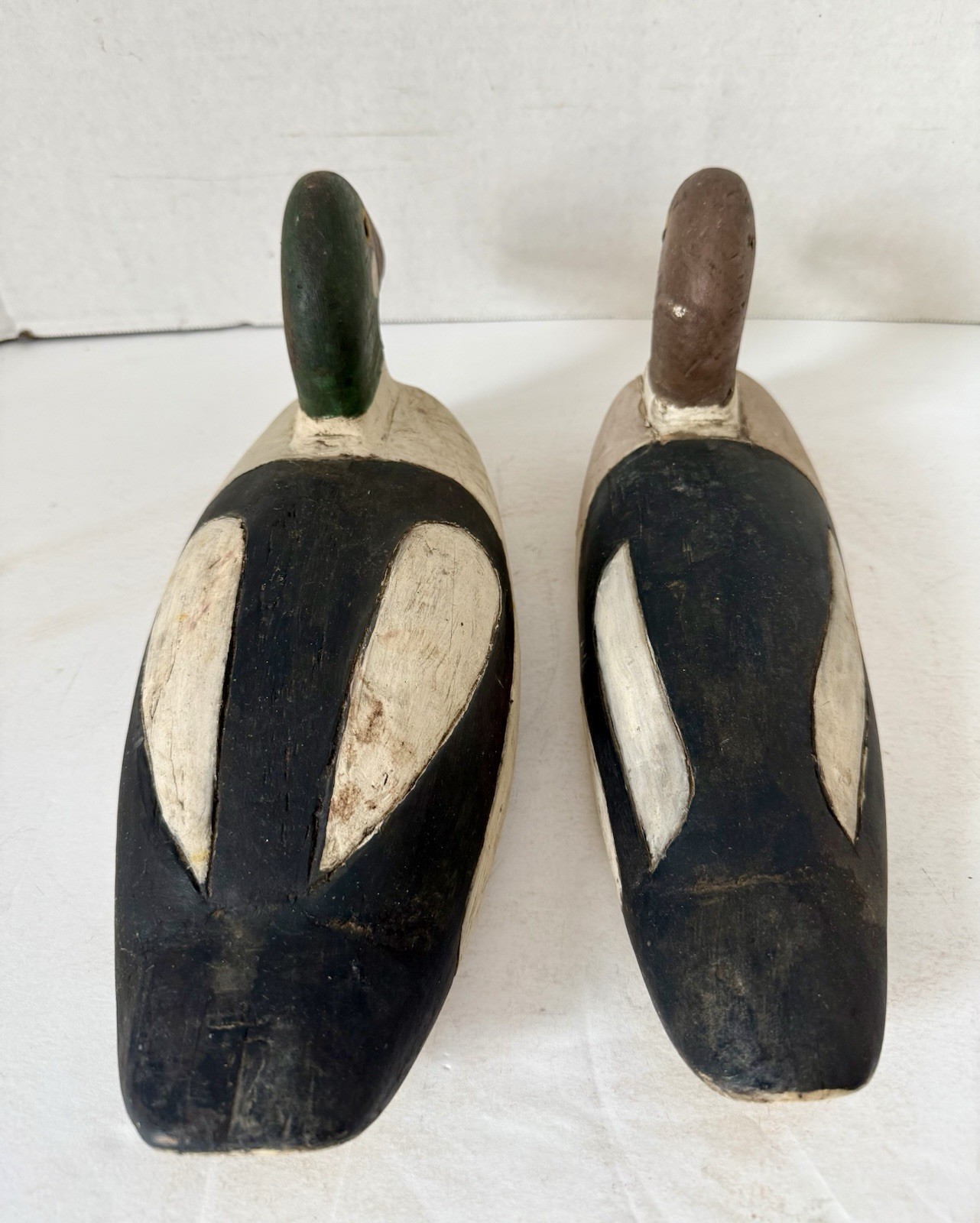 Vintage Primitive Style Goldeneye Duck Decoy Pair, Tack Eyes, Inletted Head