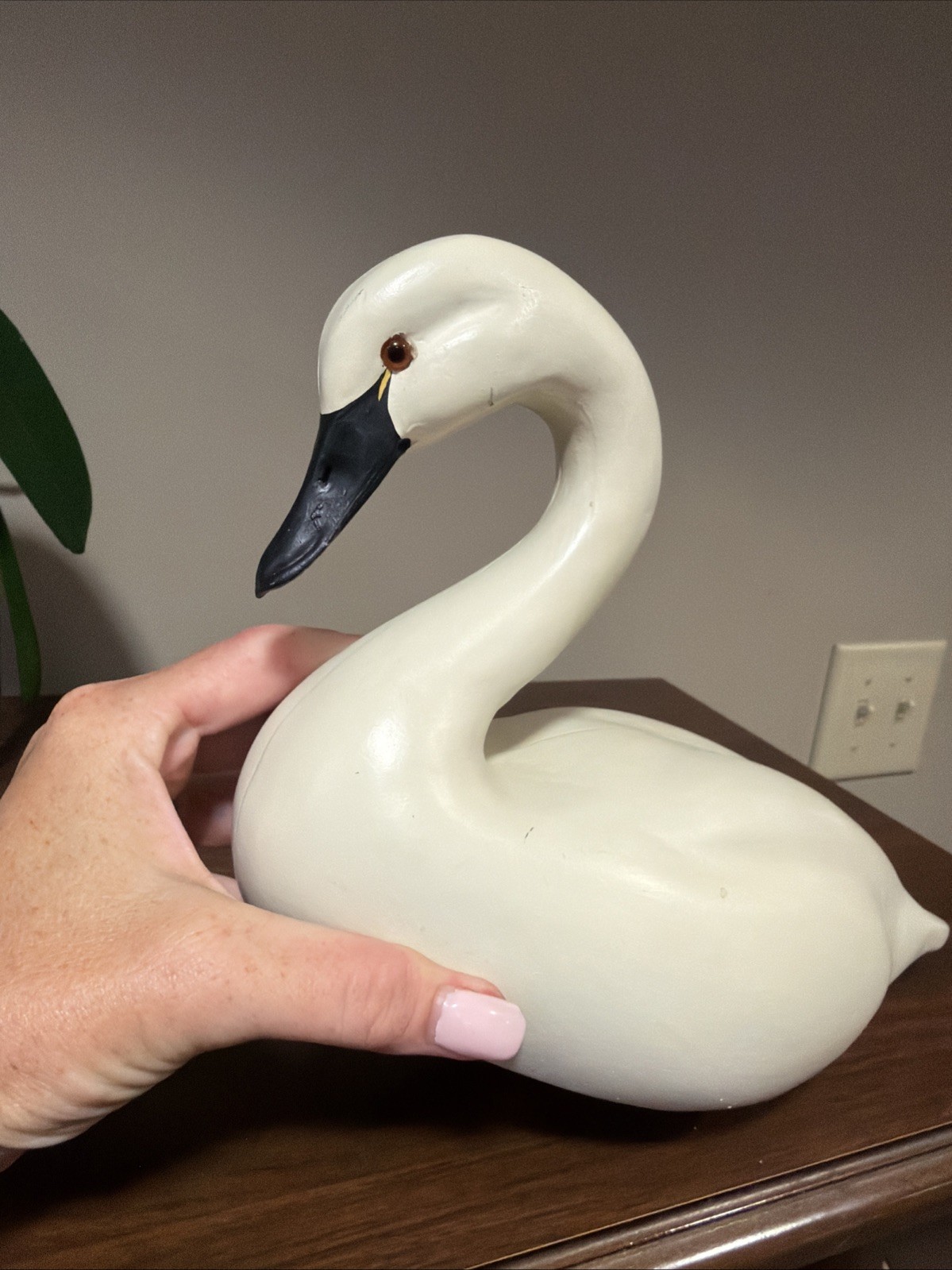 Vintage White Swan Decoy Figurine 11” Faux Carved Wood Resin Country Home Decor