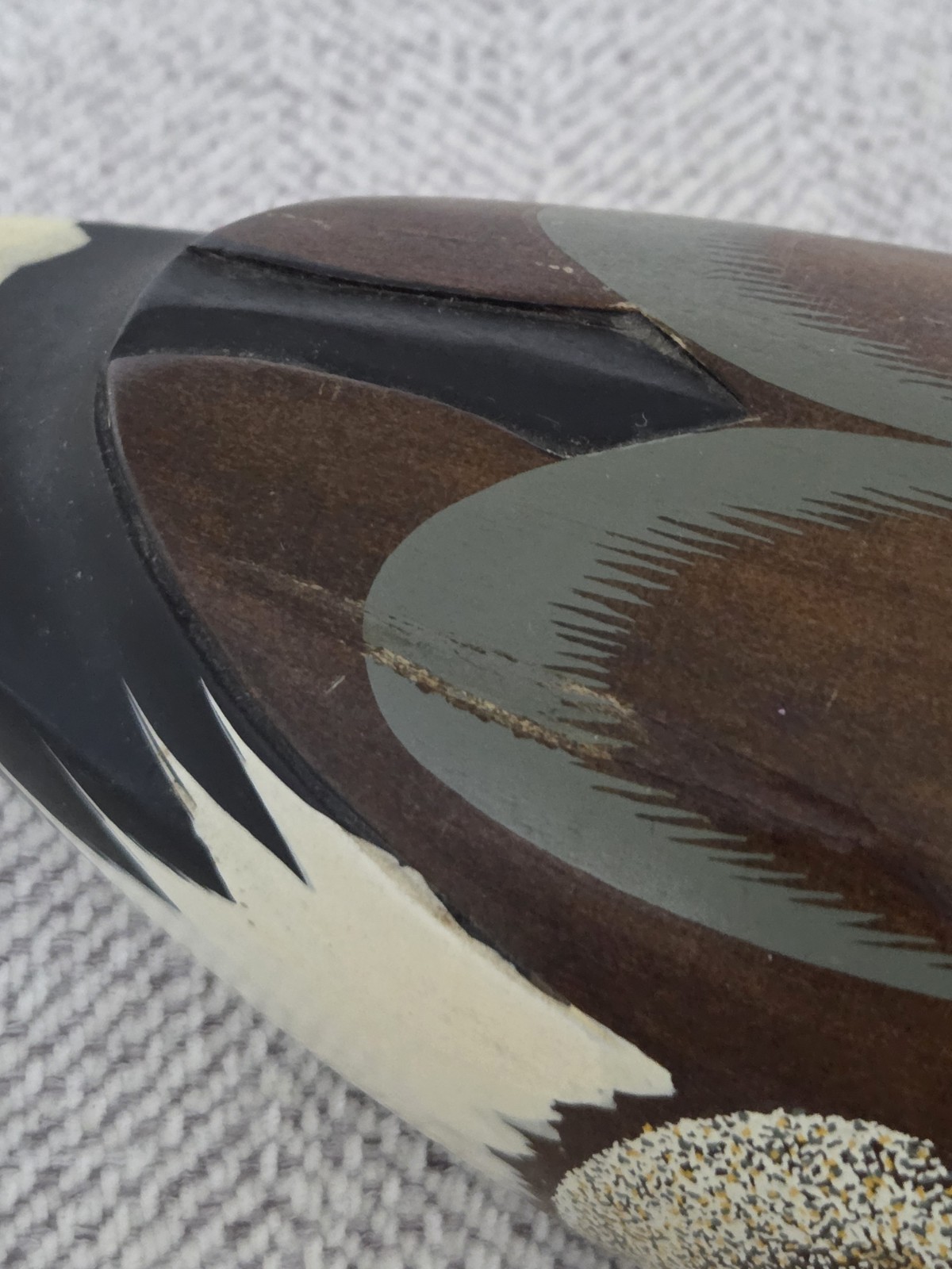 Vintage Hand Carved Painted Wooden Mallard Duck Decoy Home Decor Glass Eyes 10”