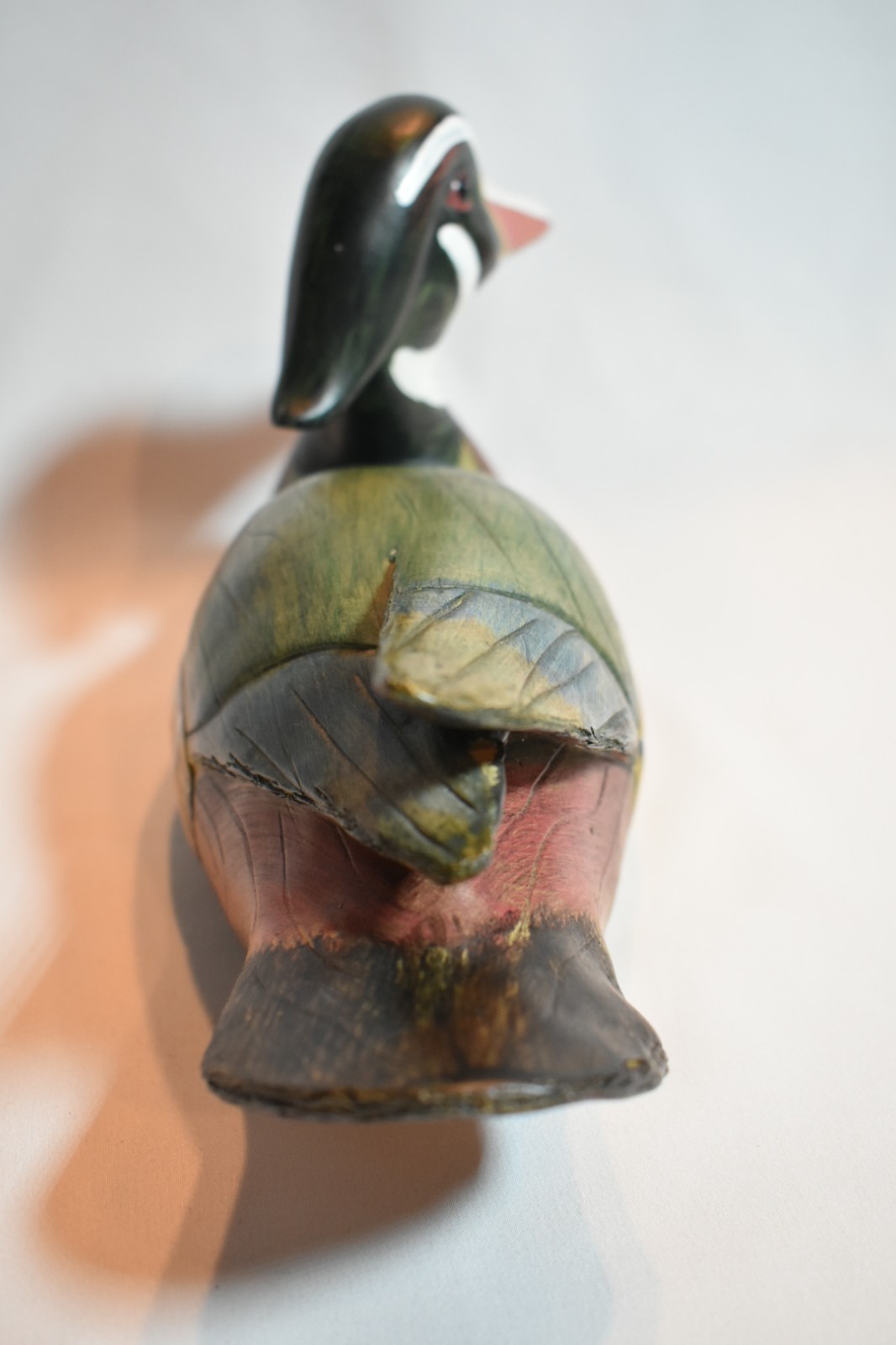 Unsigned Hand-Carved & Hand-Painted Wooden Wood Duck Drake Decoy, 10 In
