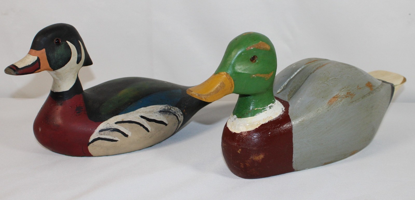 Vintage Lot 2 Drake Male Mallard Hand Carved Painted Wood Duck Decoy