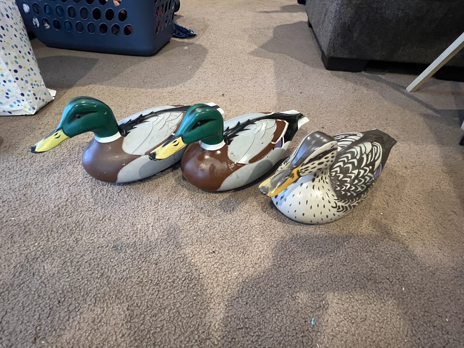 3 Victor Plastic Duck D-9 Decoy 1967 Woodstream Co 2 Male 1 Female Mallard