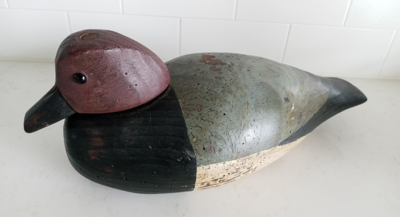 Canadian Goose Wood Decoy Signed White 13x6x5.5″