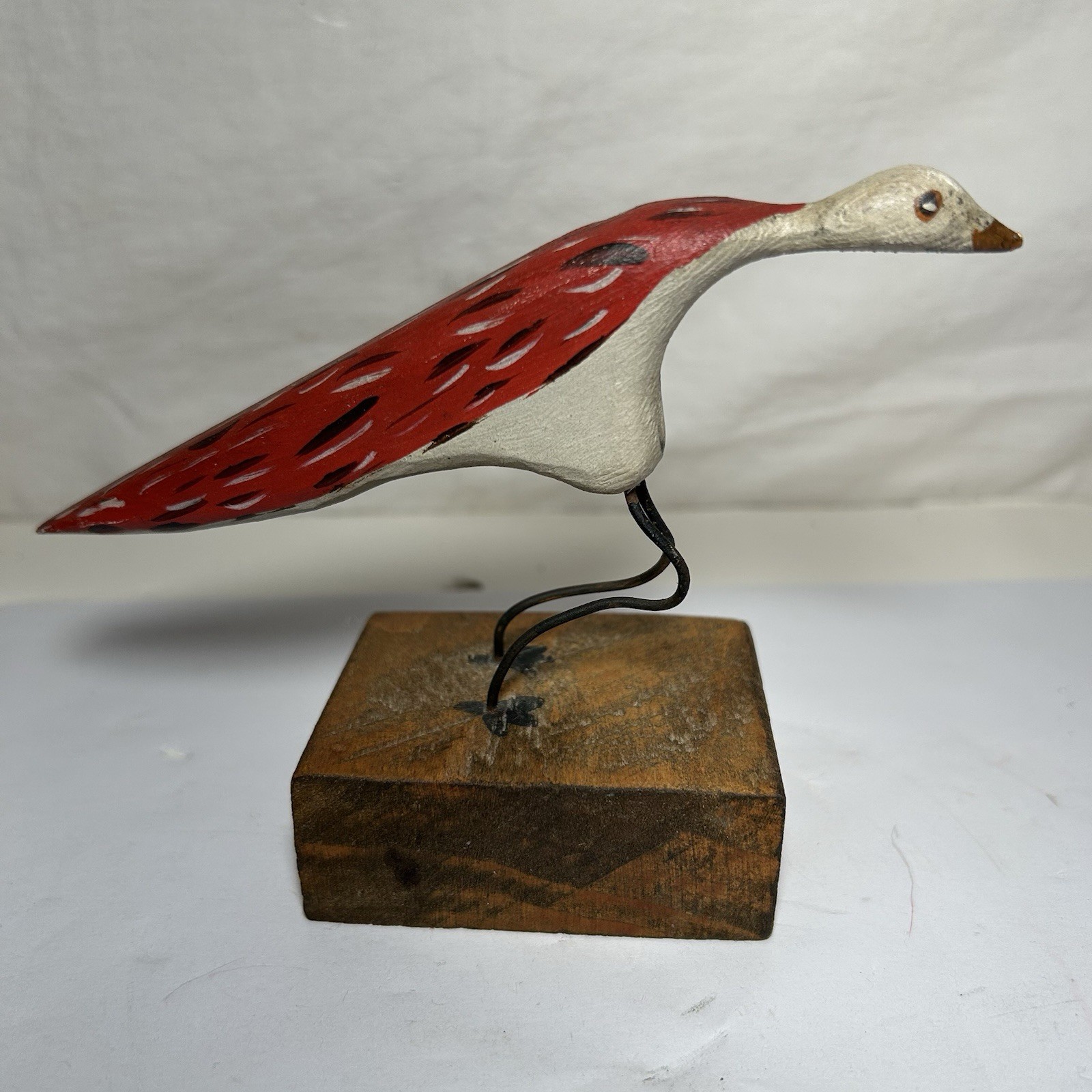 Signed bird duck decoy vintage wood hand carved & painted on stand Display 1985