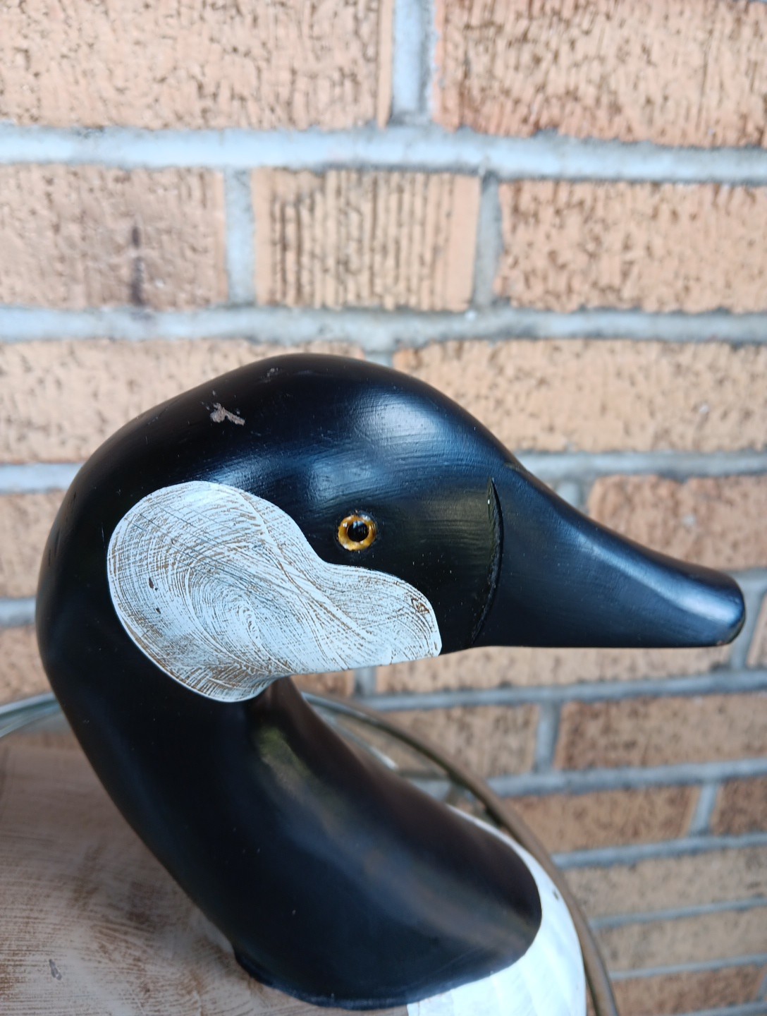 Signed G. Lowenthal Canadian Goose Painted Carved Wood Duck Decoy Glass Eyes