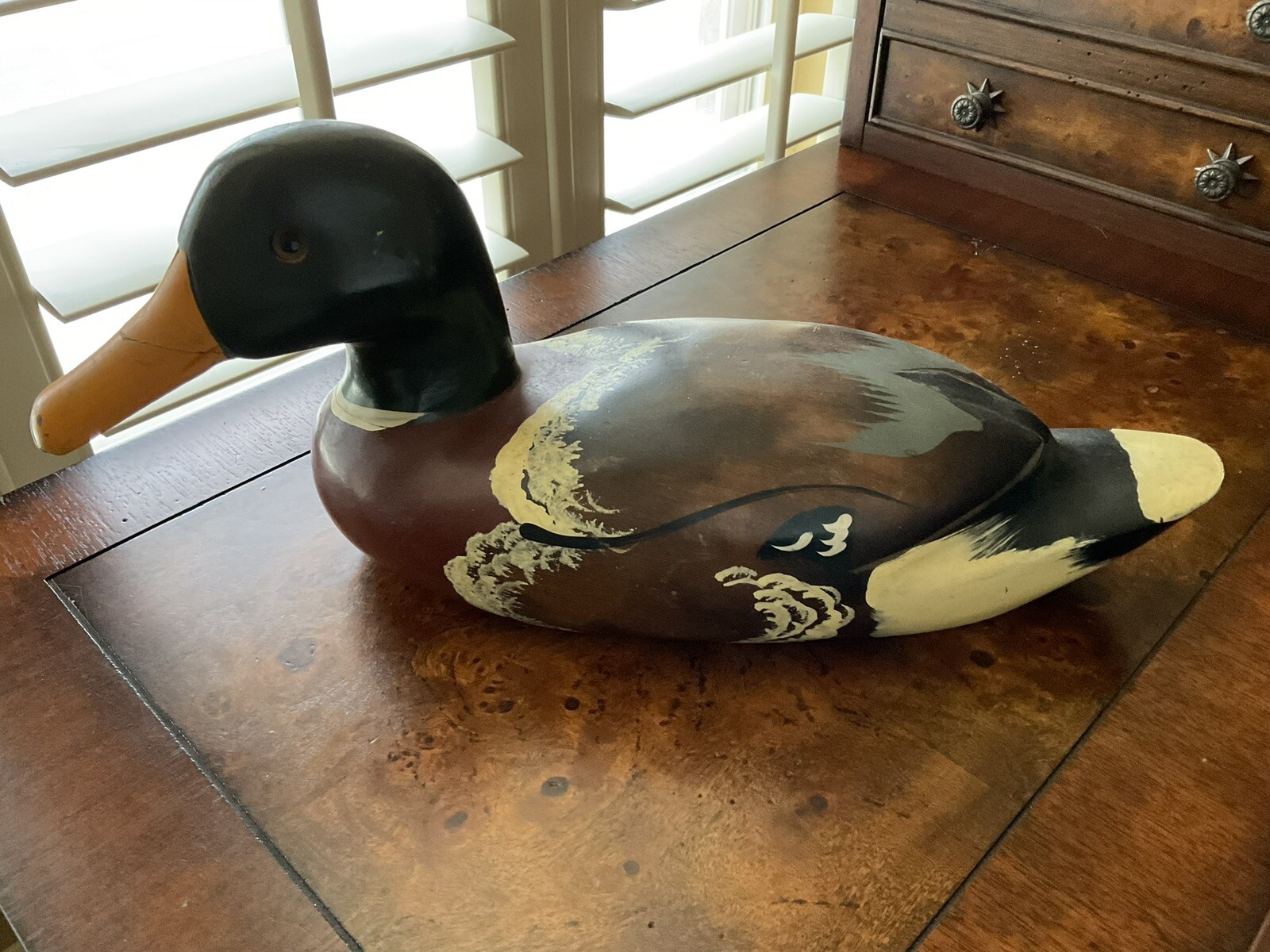 Vintage Duck Decoy 14″ Handcarved Wood Male Mallard Duck Handpainted