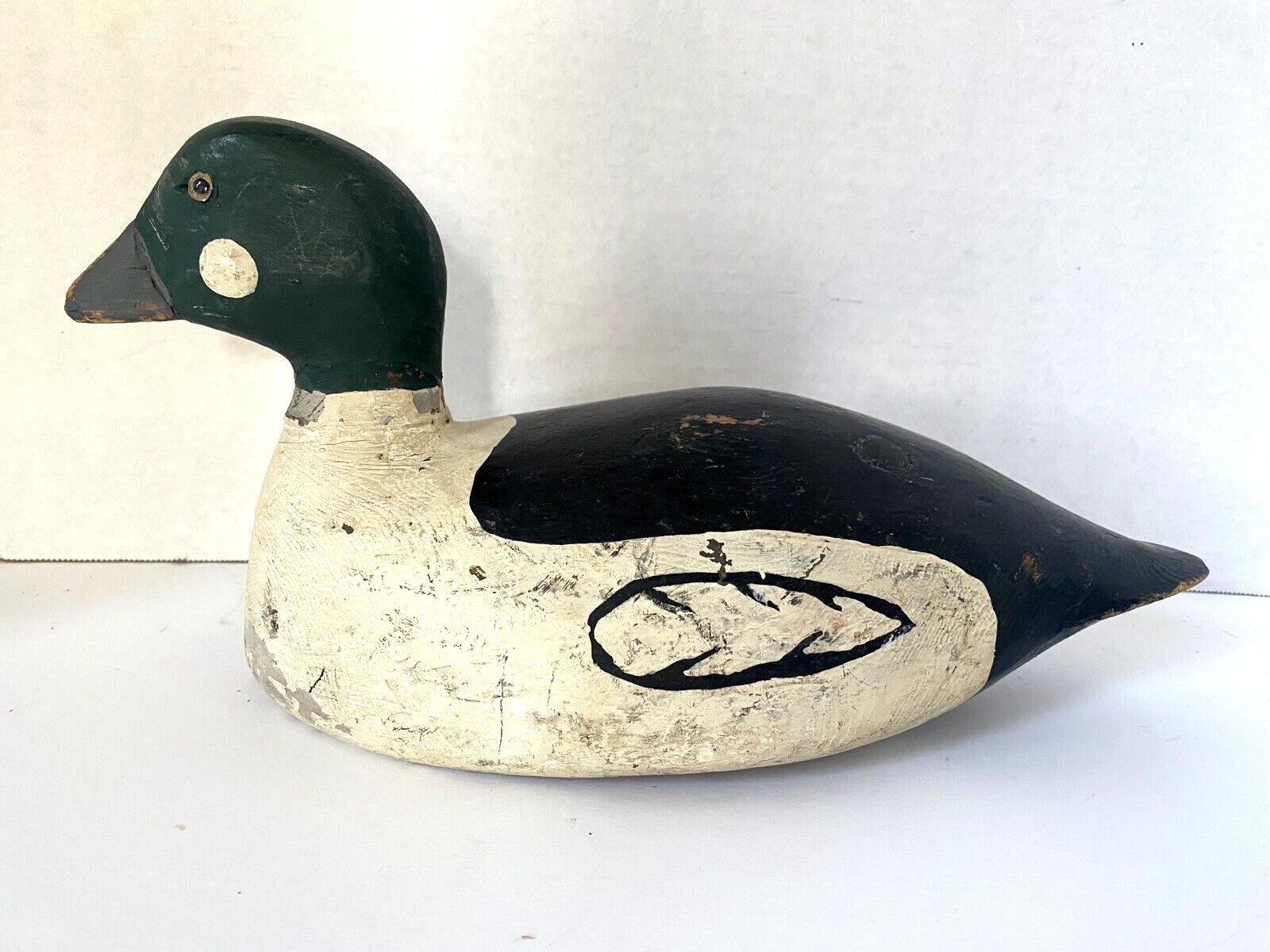 Vintage – Carved Goldeneye Duck Decoy, Glass Eyes, Weighted on Base, Unsigned