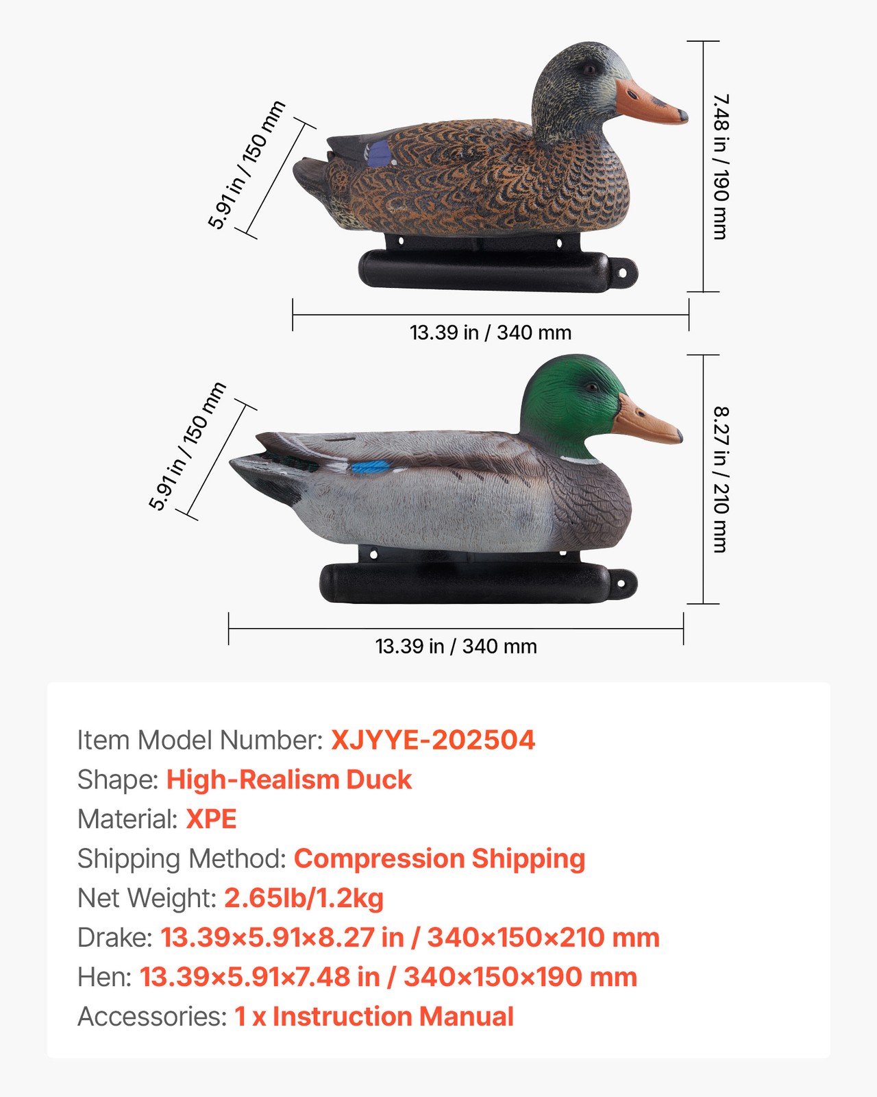 VEVOR Duck Decoy Outdoor Teal Decoy Realistic Plastic Floating Duck for Hunting