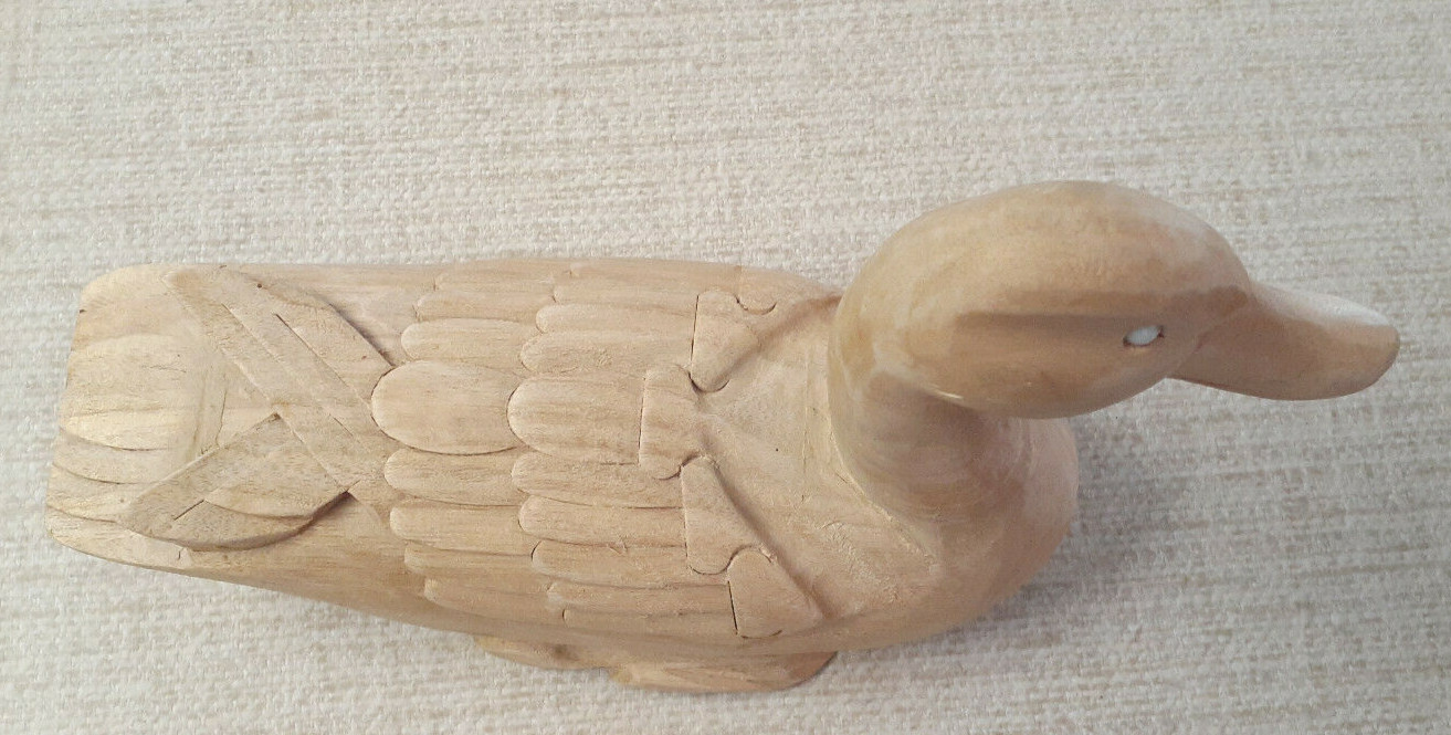 Vtg. Solid Wood Goose Decoy *Unfinished Natural Nice Detail Made in Philippines
