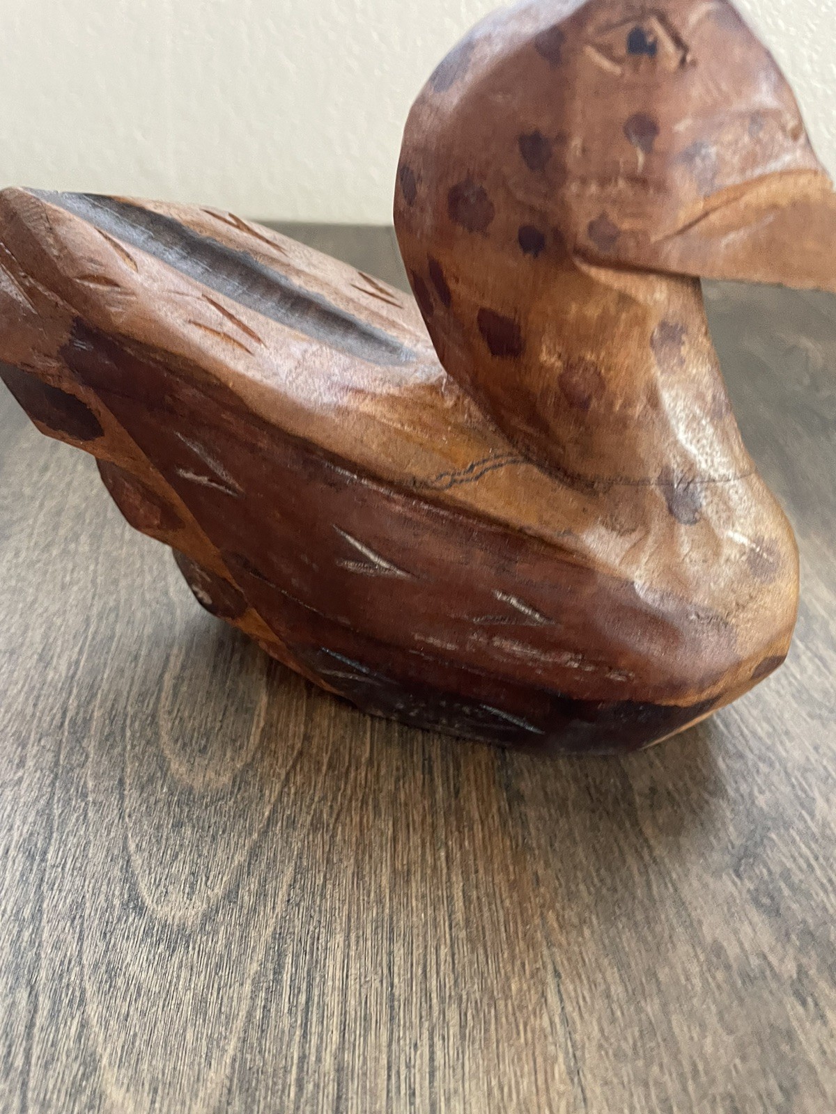 Solid Wood Duck Decoy Handmade & Carved Gorgeous Details 9” Long Wood Duck Decor