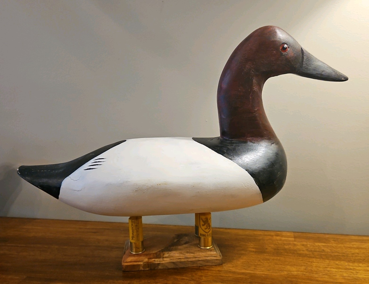 CANVASBACK DUCK DECOY DRAKE, High Neck Solid Wood Glass Eyes. Stand not included