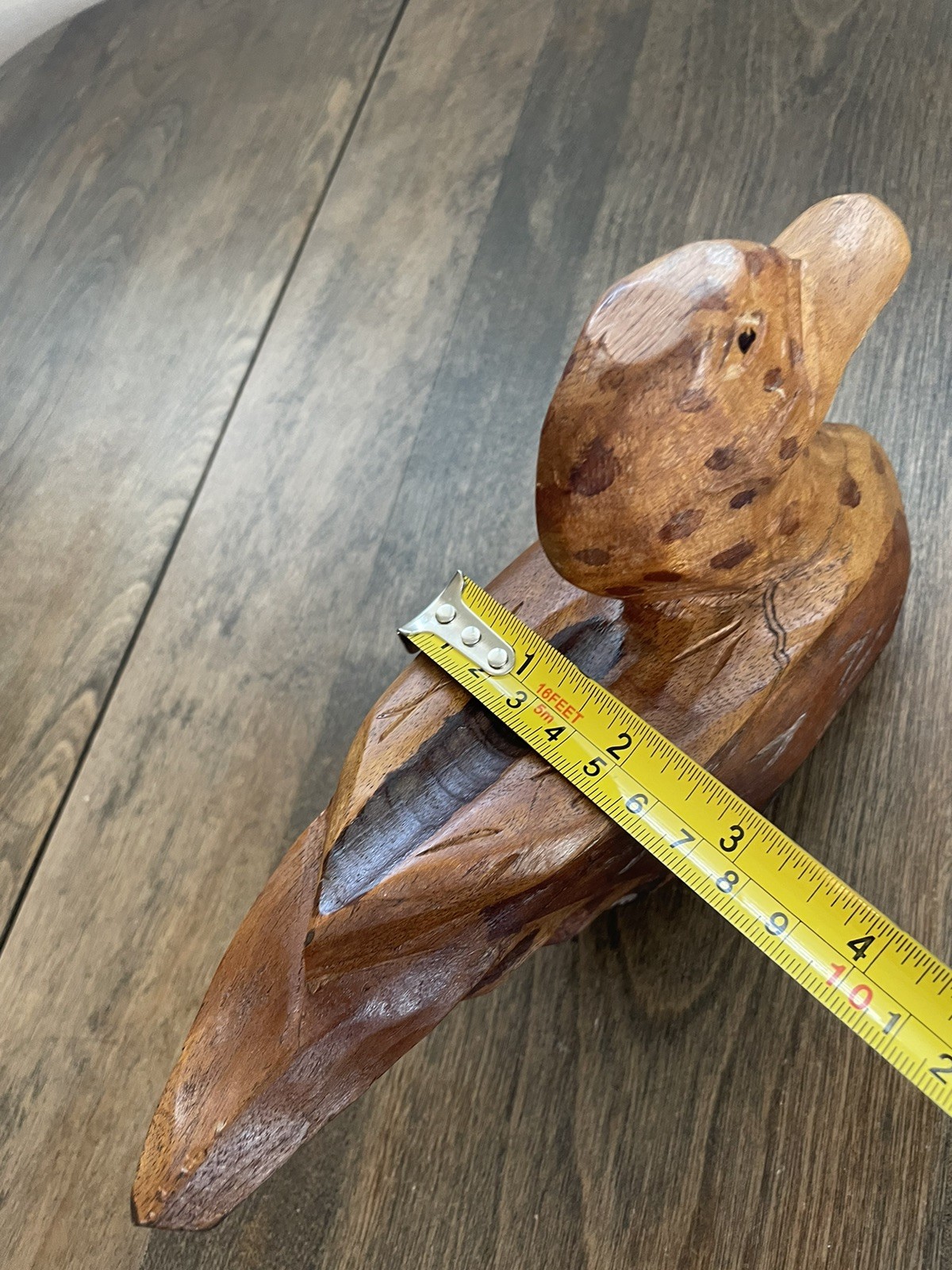 Solid Wood Duck Decoy Handmade & Carved Gorgeous Details 9” Long Wood Duck Decor
