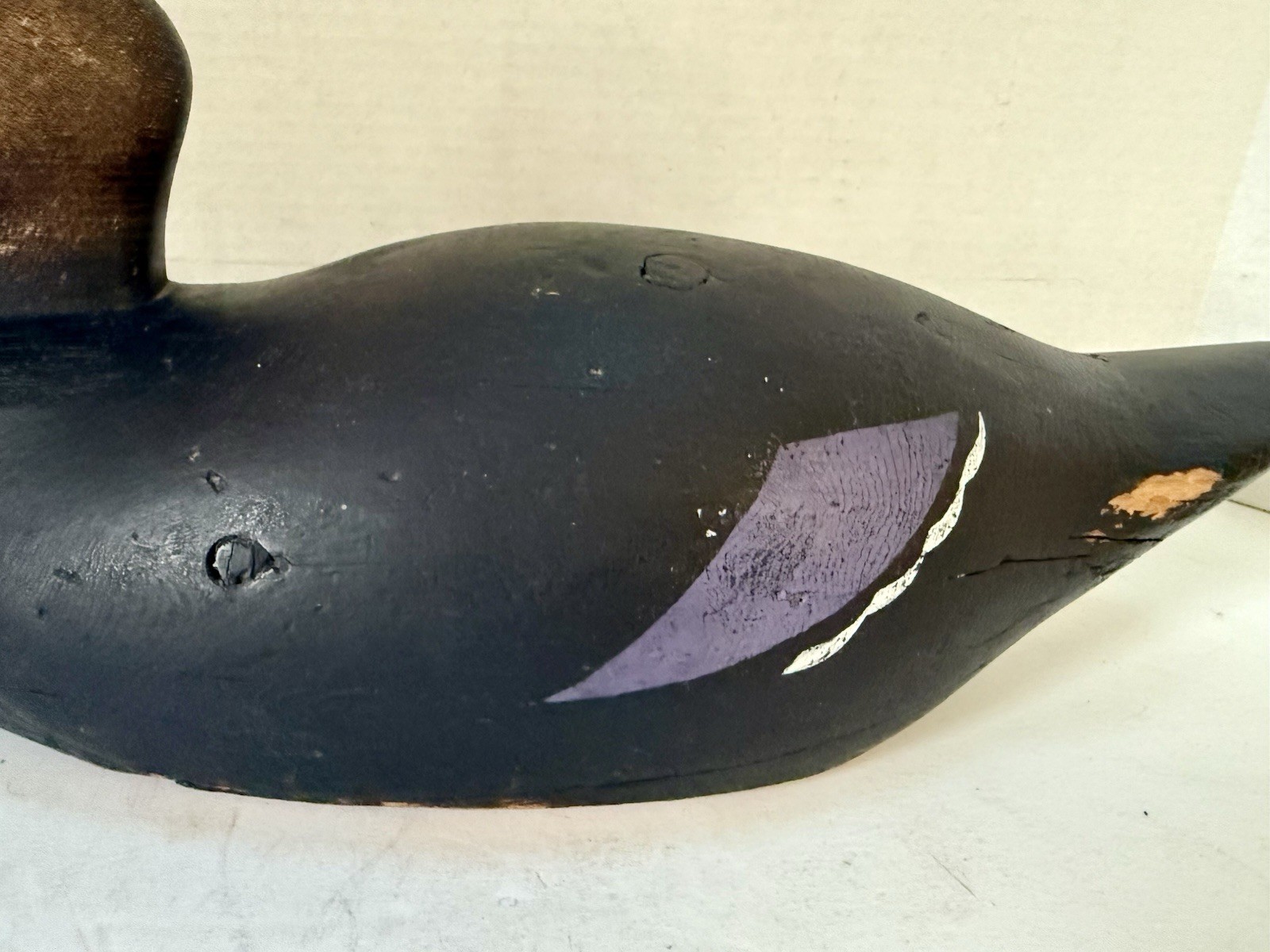 Black Duck Decoy – Joe Lincoln Style, Glass Eyes, Turned Head, Repaint, Unsigned