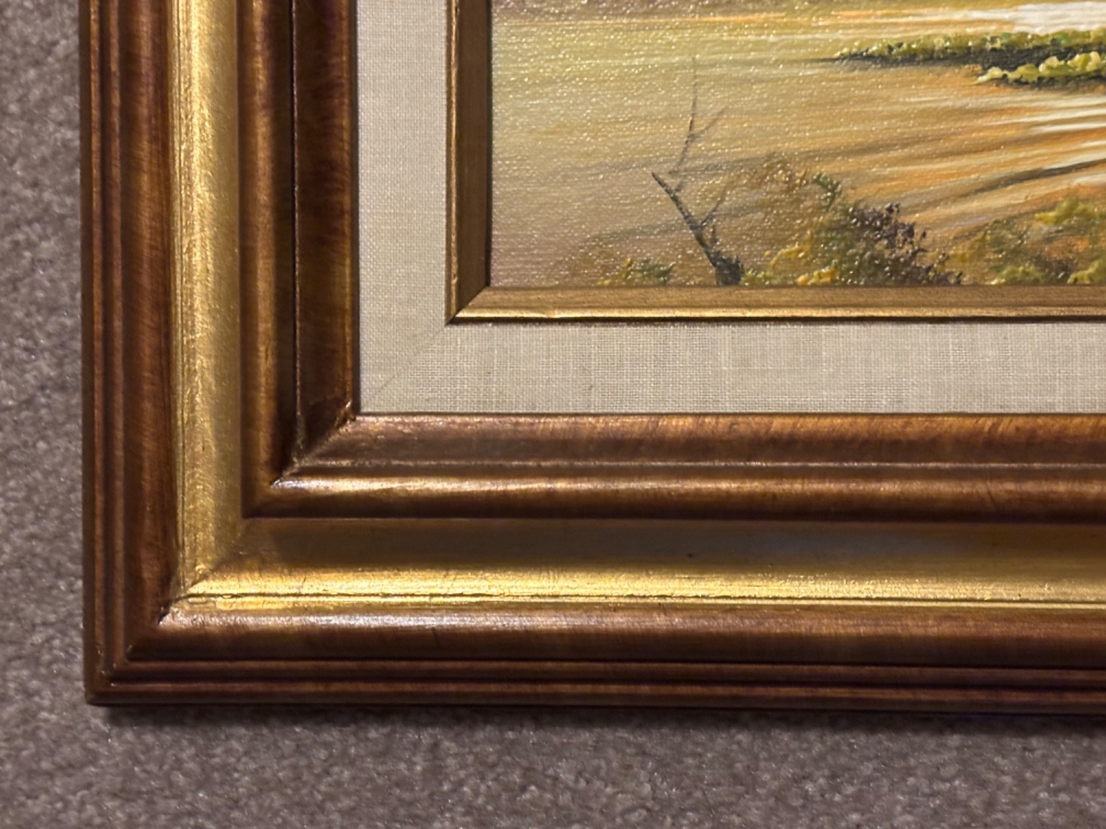 Water Fowl Picture In Unique “Gold Toned Recessed” Wood Frame