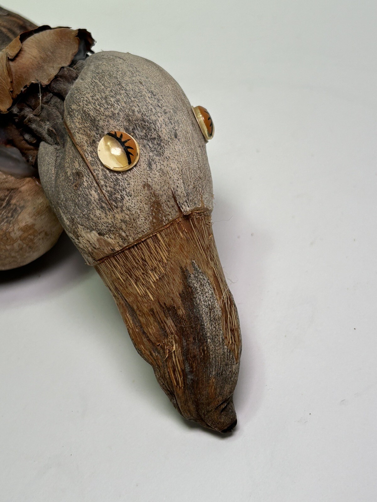 Vintage Hand Made Duck Decoy Sculpture Folk Art Coconut Rare Unique Fast Ship