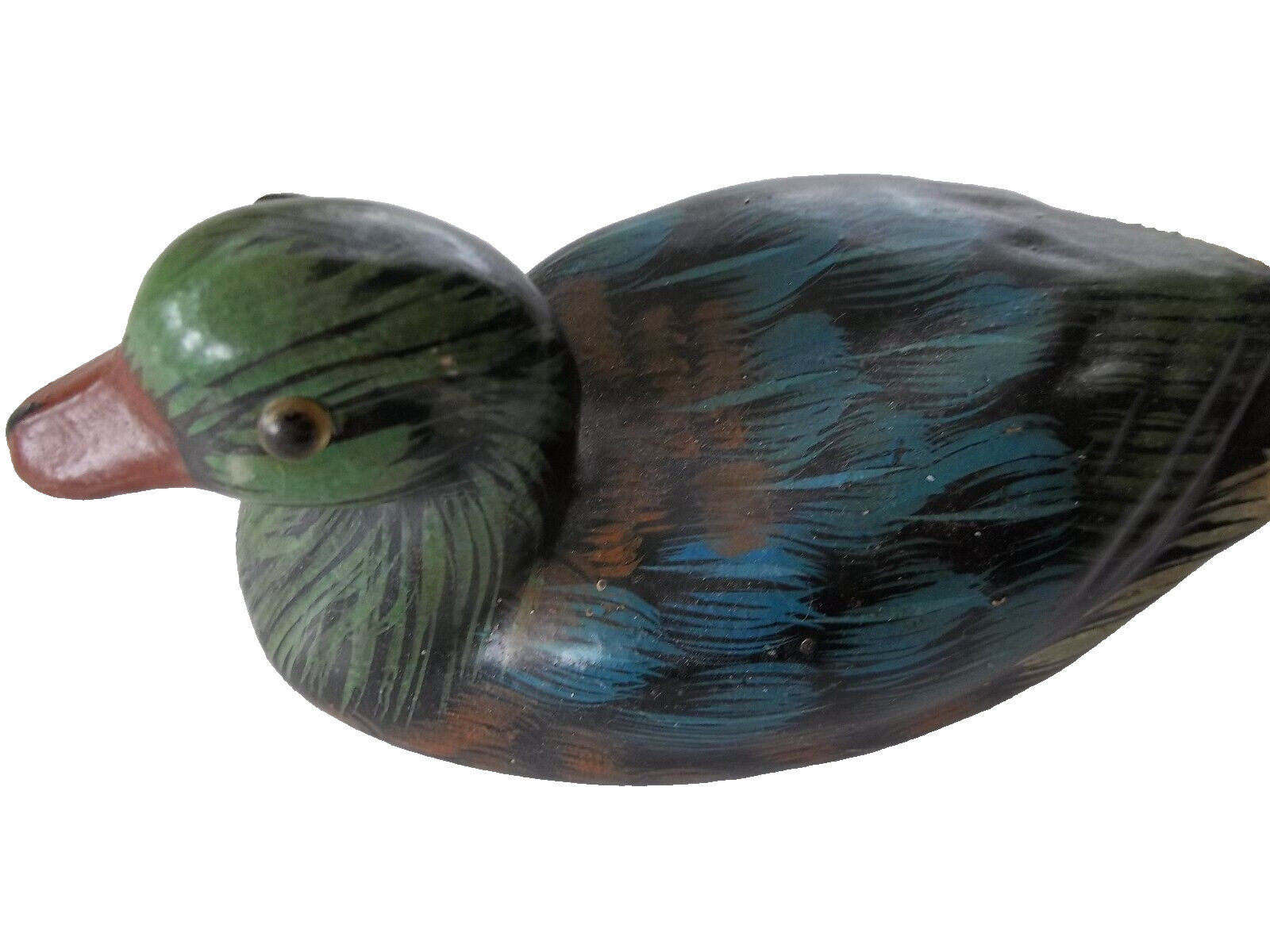 Decoy Duck ceramic Green blue brown Vintage 5”