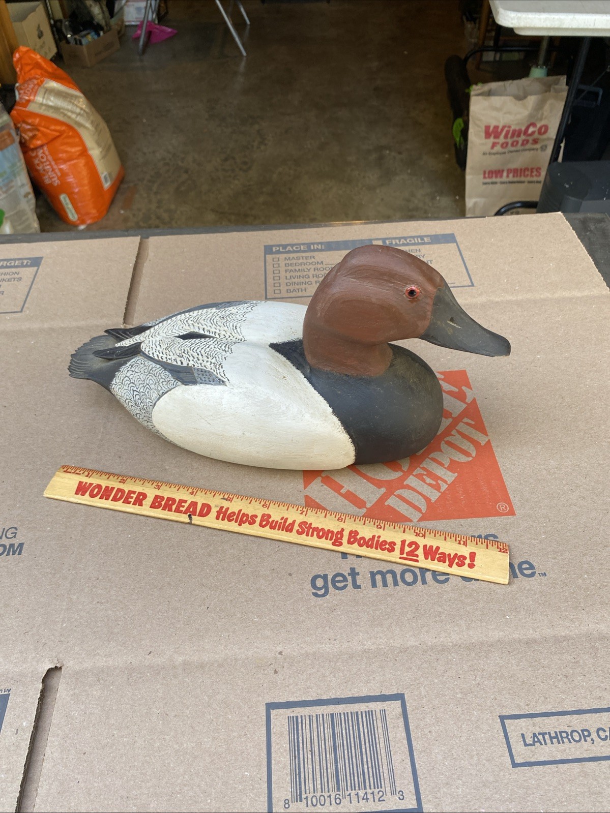 D. E. Nelsen Canvasback Drake Carved Duck Decoy 1975 Signed Glass Eyes