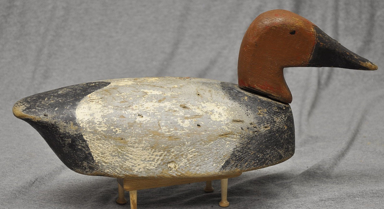 VINTAGE WOOD UNKNOWN MI CANVASBACK DRAKE DUCK DECOY ORIG PAINT GLASS EYES “FF”