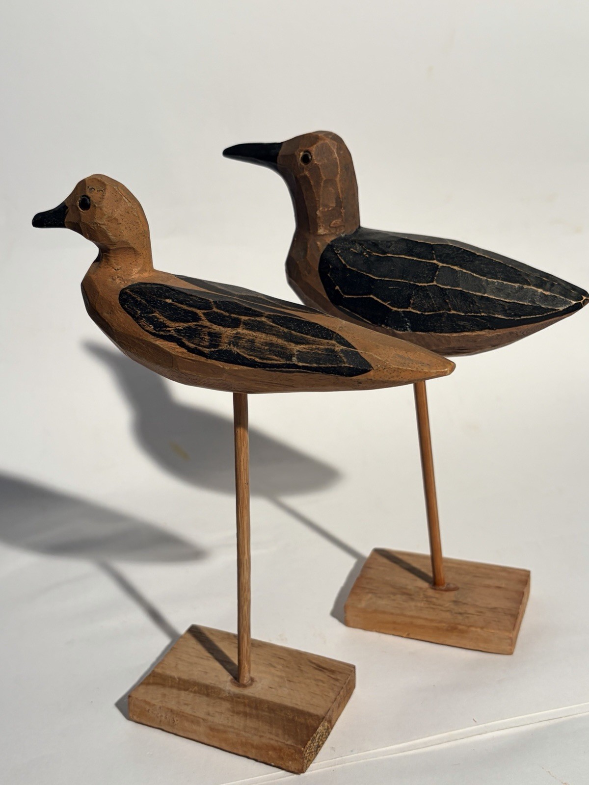 Vintage Hand Carved Wooden Shorebird Bird Decoy Nautical Folk Art Set